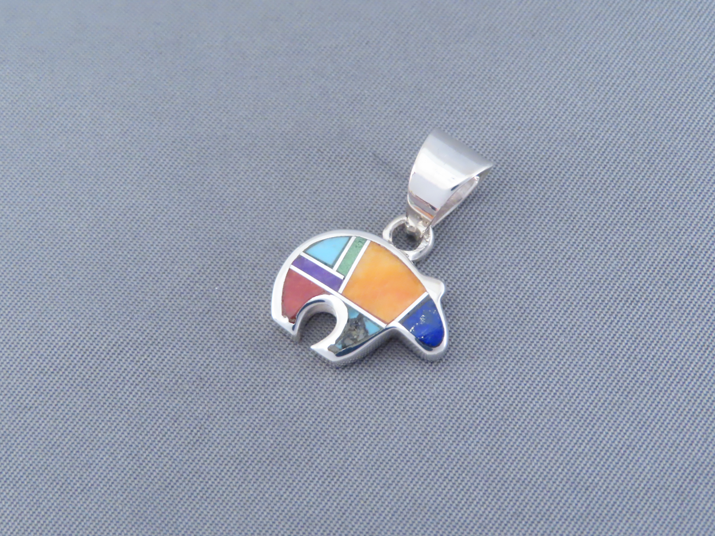 Inlaid Multi-Color Bear Pendant (small)