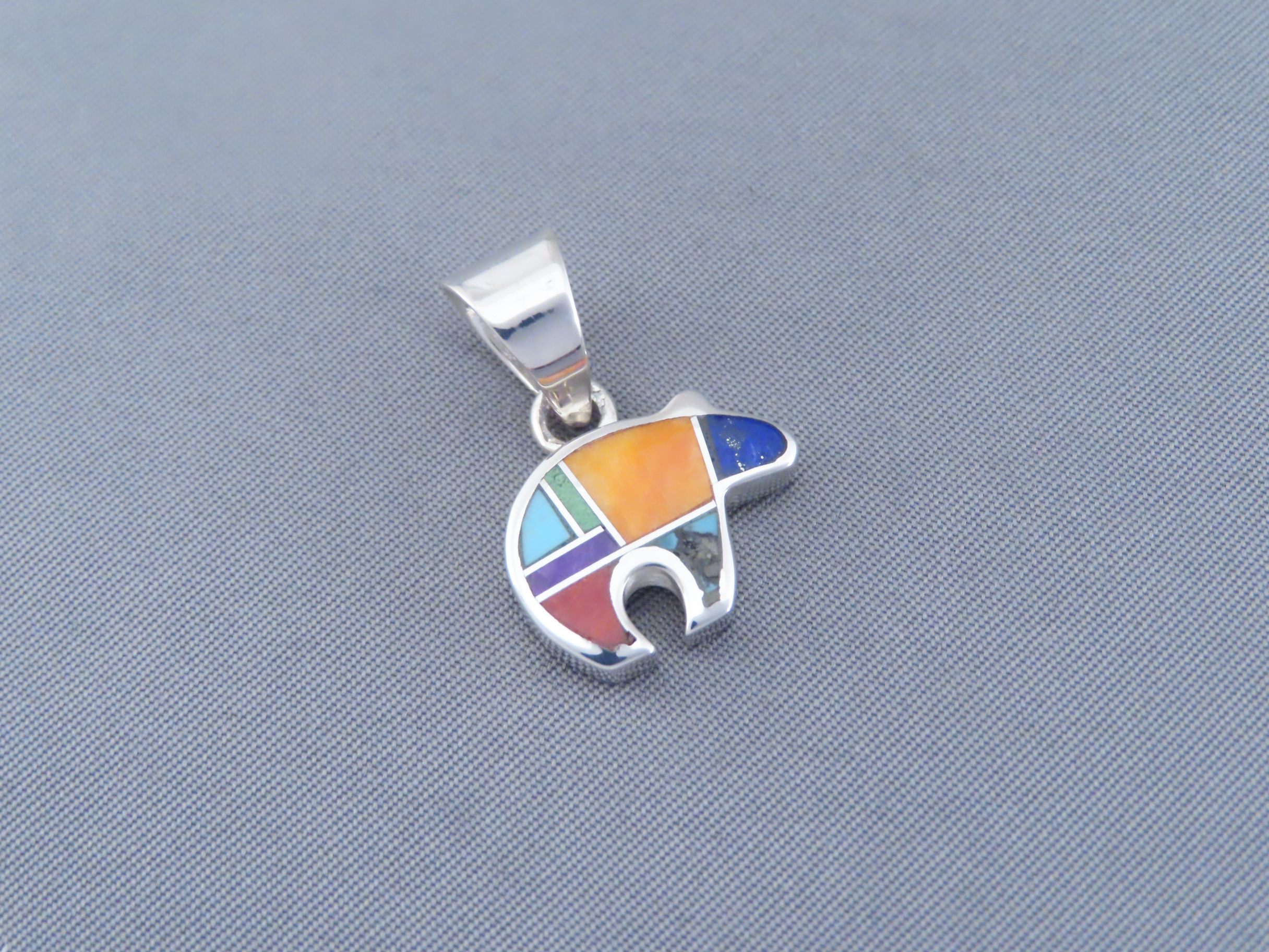 Inlaid Multi-Color Bear Pendant (small)