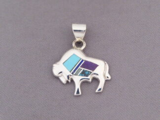 Inlaid Multi-Stone Bison Pendant (Small & Adorable)