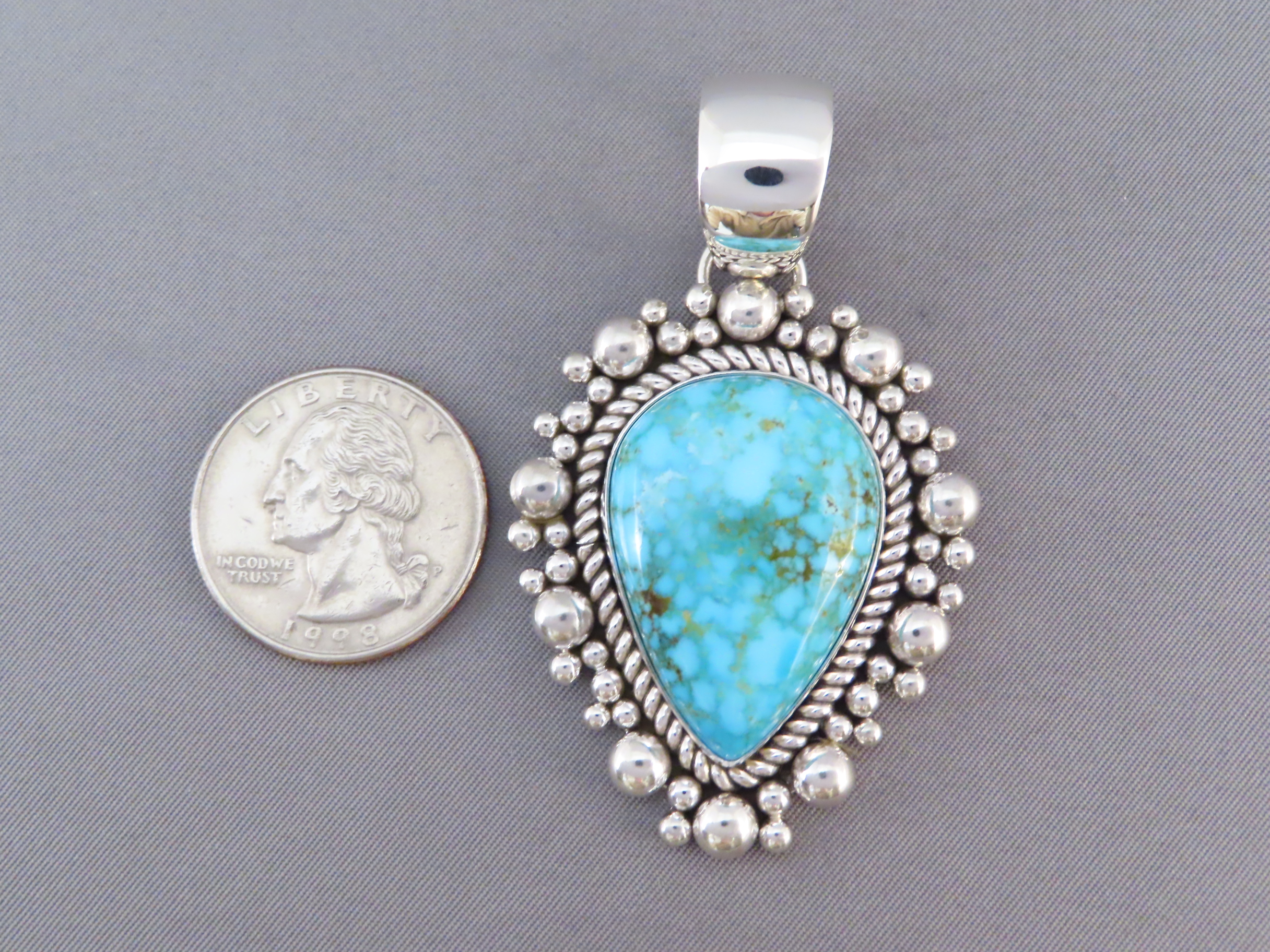 Larger Kingman Turquoise Pendant by Artie Yellowhorse