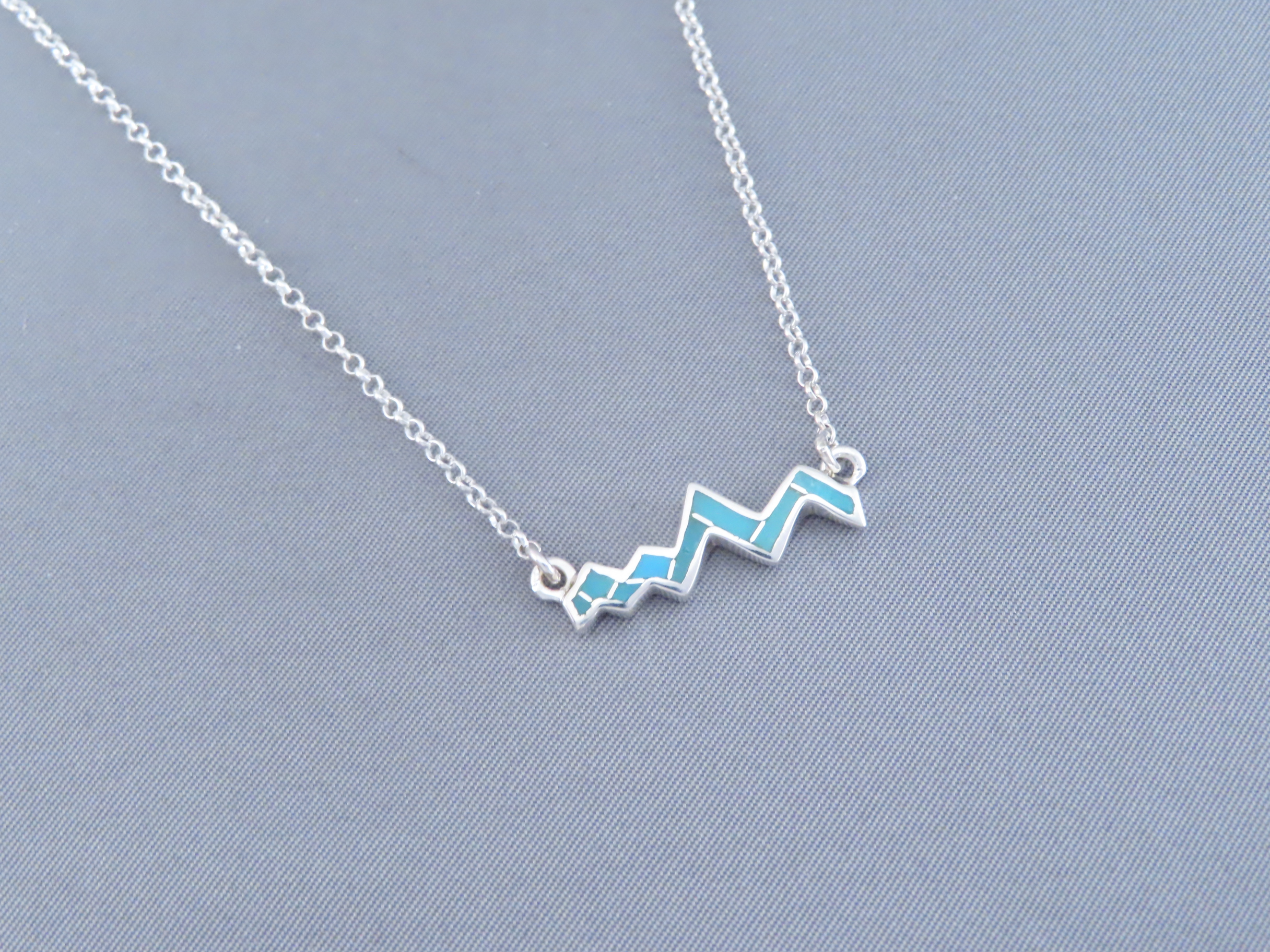 Inlaid Teton Pendant Necklace (Smaller) with Turquoise Inlay (18″)