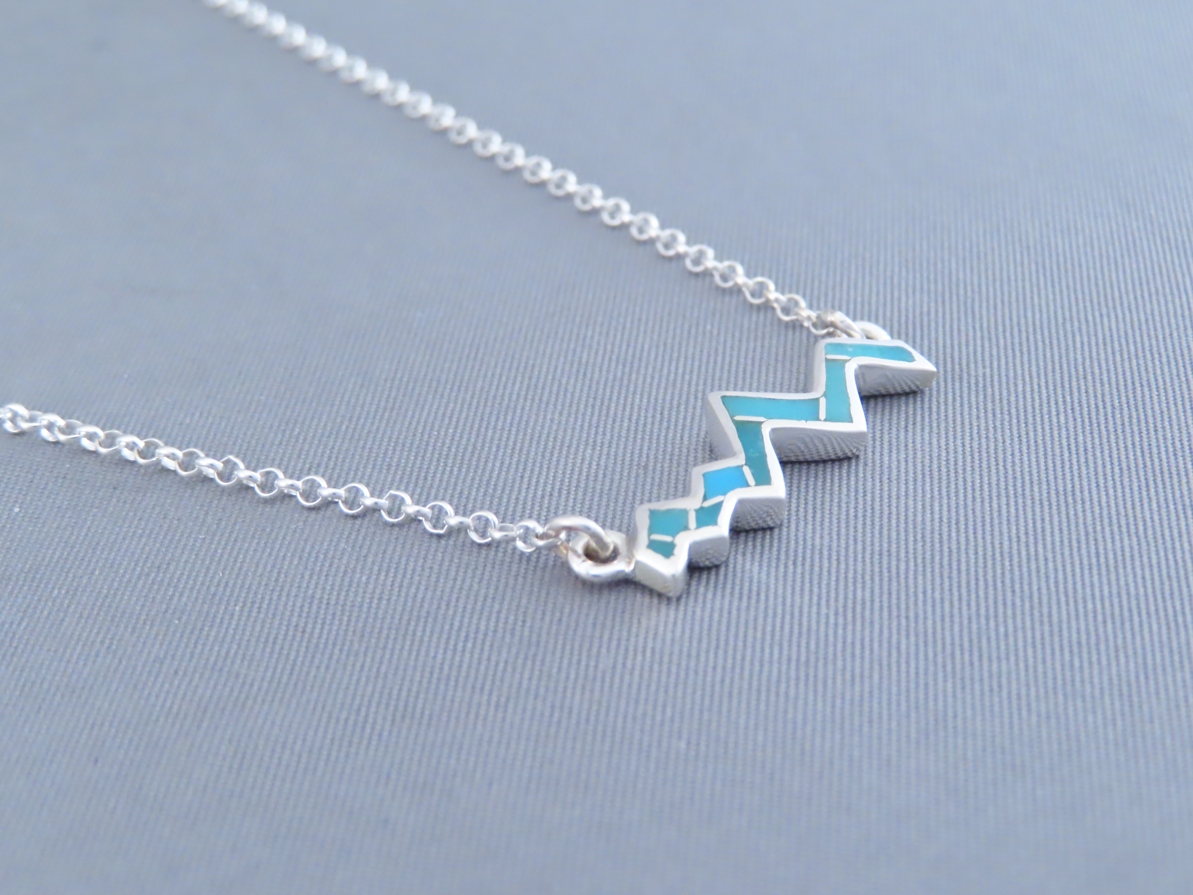 Inlaid Teton Pendant Necklace (Smaller) with Turquoise Inlay (18″)