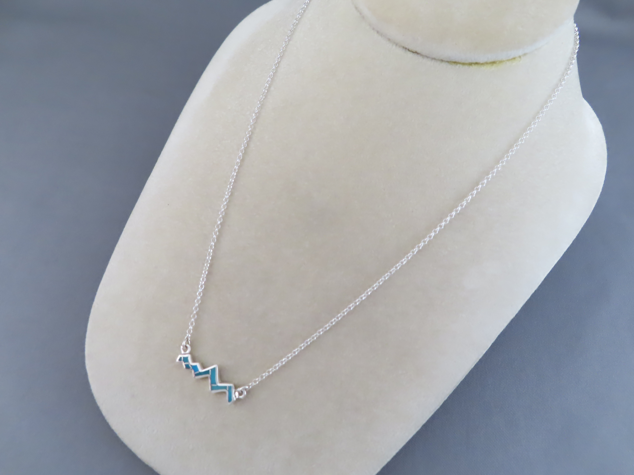 Inlaid Teton Pendant Necklace (Smaller) with Turquoise Inlay (18″)