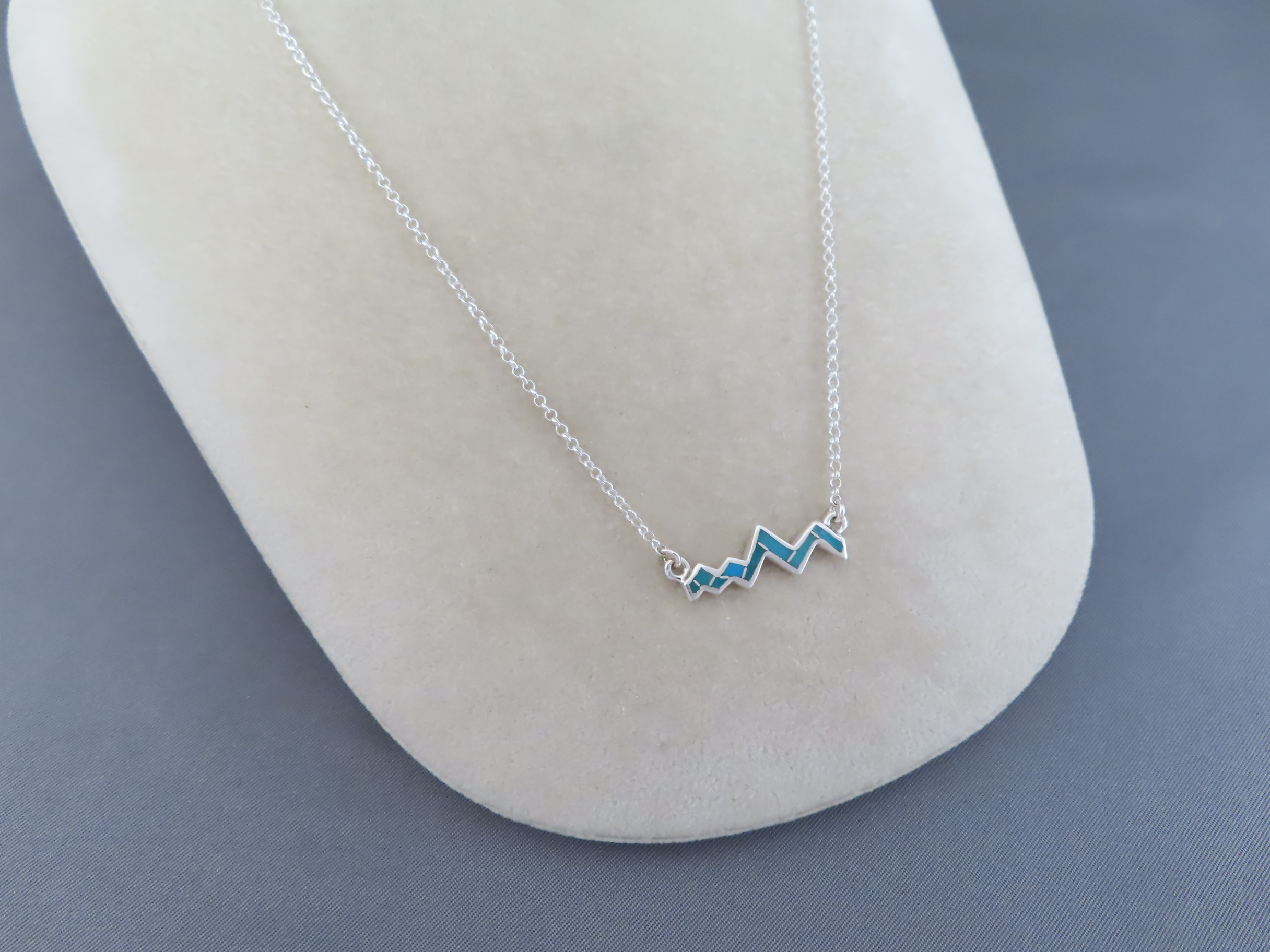 Inlaid Teton Pendant Necklace (Smaller) with Turquoise Inlay (18″)
