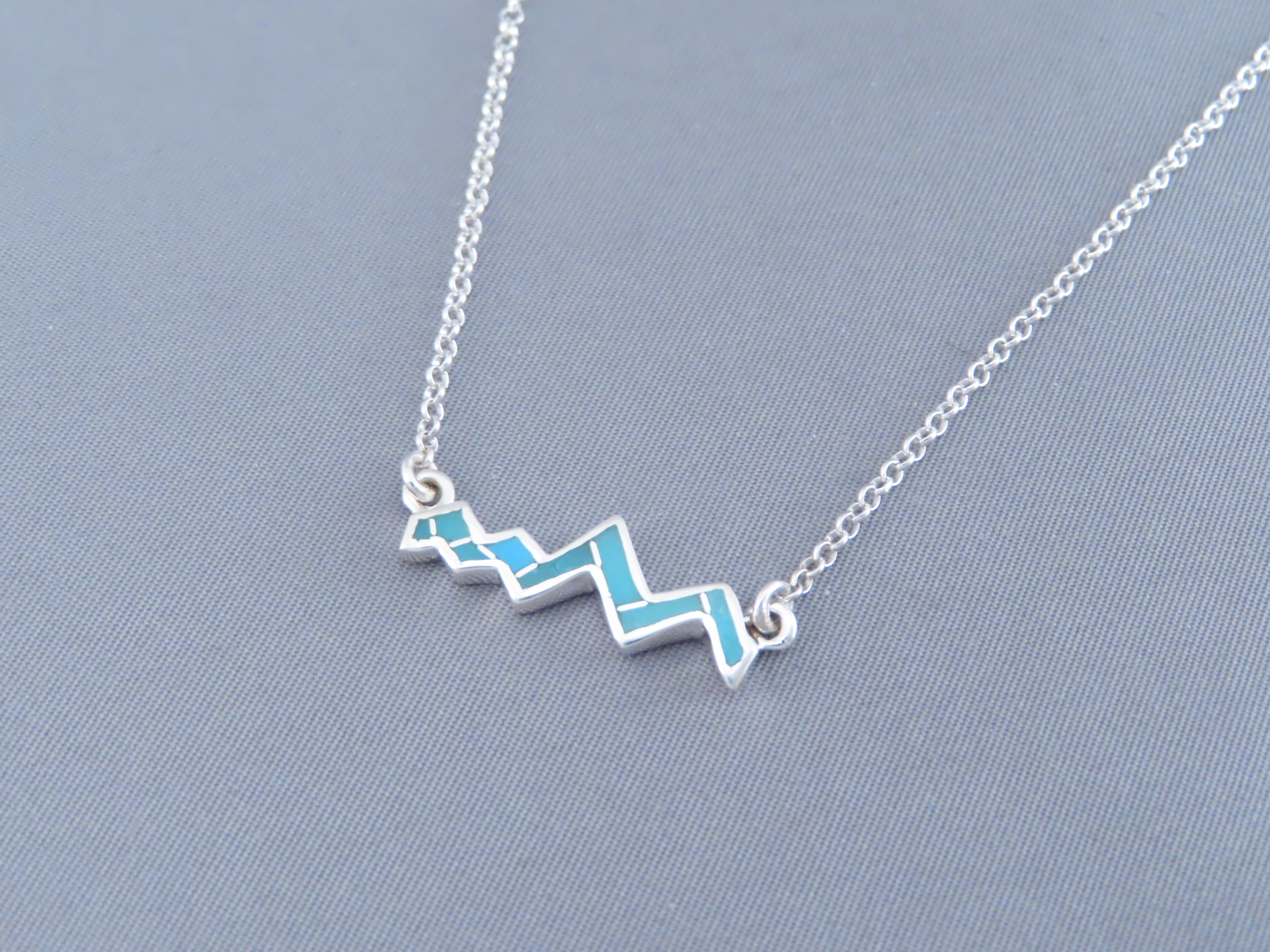 Inlaid Teton Pendant Necklace (Smaller) with Turquoise Inlay (18″)