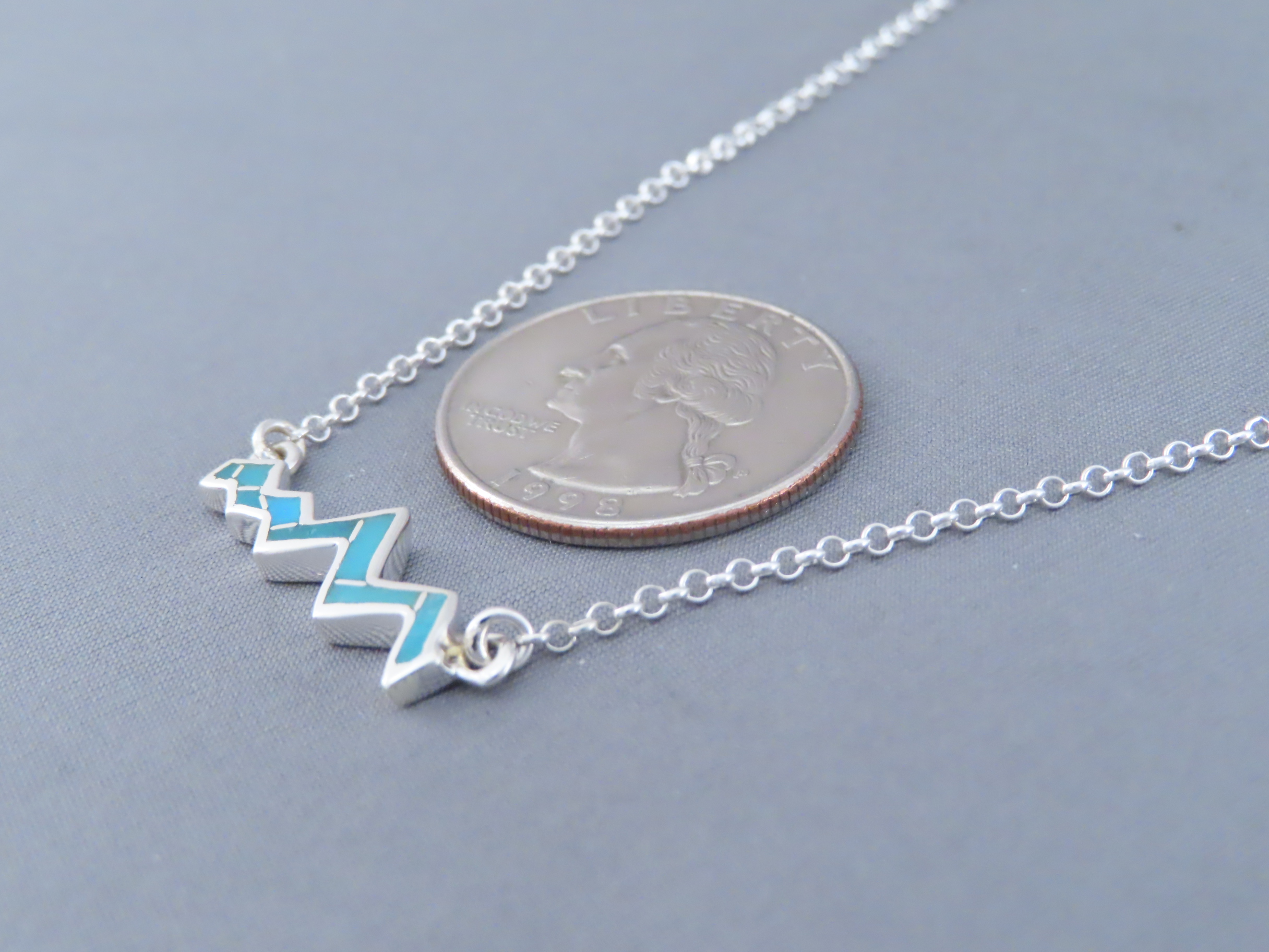 Inlaid Teton Pendant Necklace (Smaller) with Turquoise Inlay (18″)