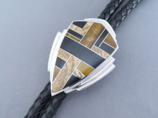 Shop Native American Jewelry - Multi-Stone Inlay Bolo Tie by Navajo Indian jeweler, Peterson Chee FOR SALE $845-