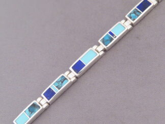 Turquoise and Lapis Inlay Link Bracelet (smaller)