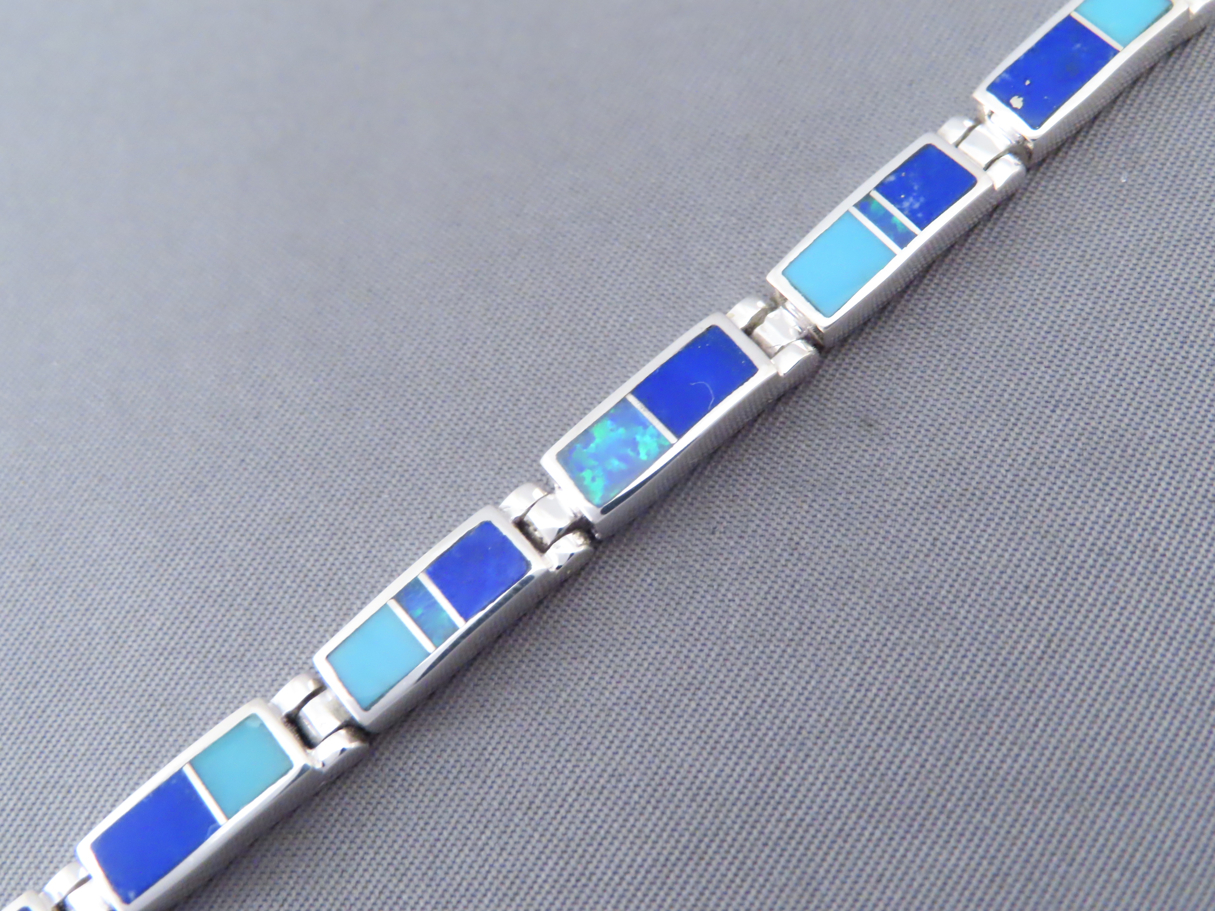 Opal & Turquoise & Lapis Inlay Link Bracelet (more dainty)