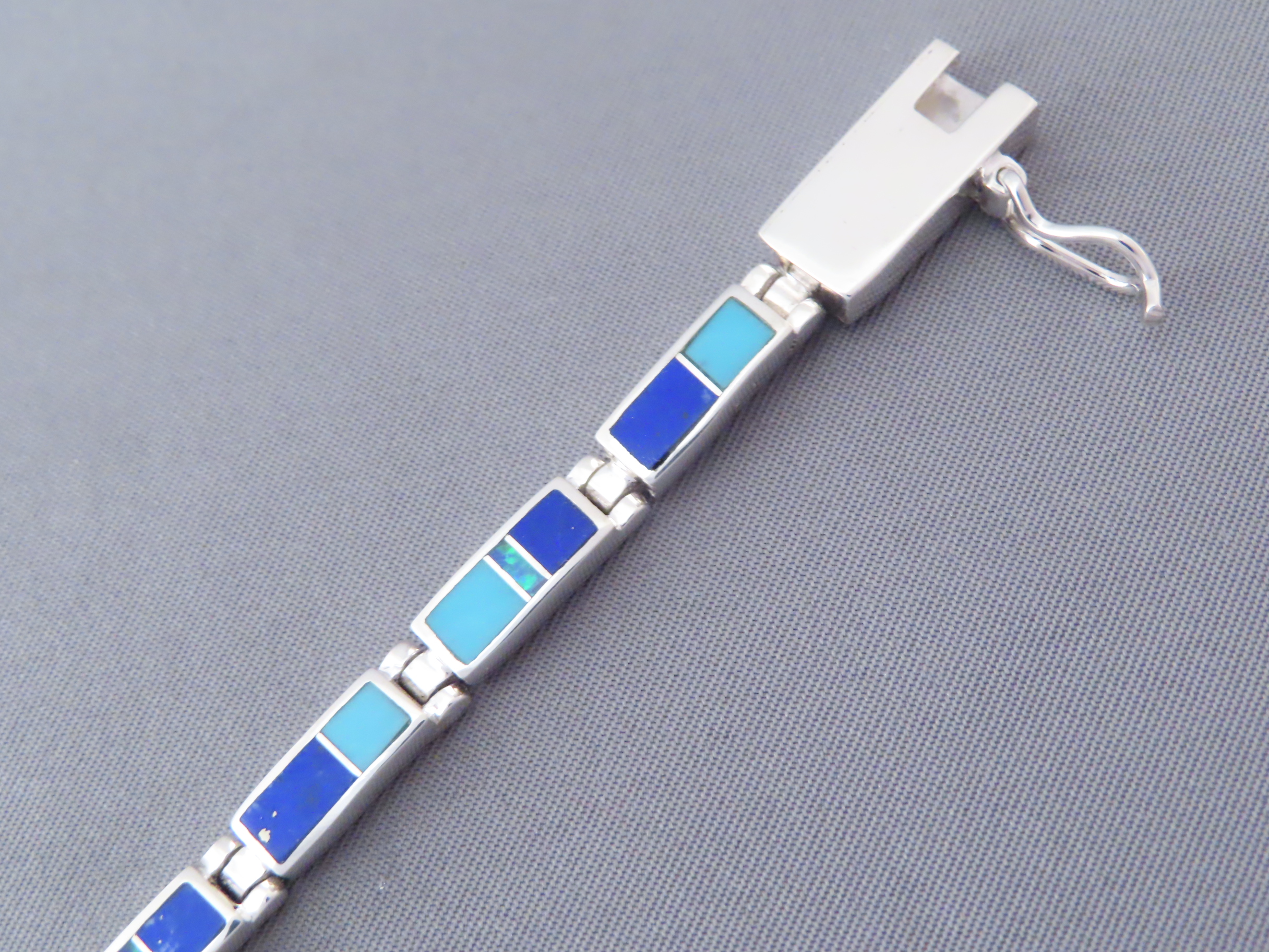Opal & Turquoise & Lapis Inlay Link Bracelet (more dainty)