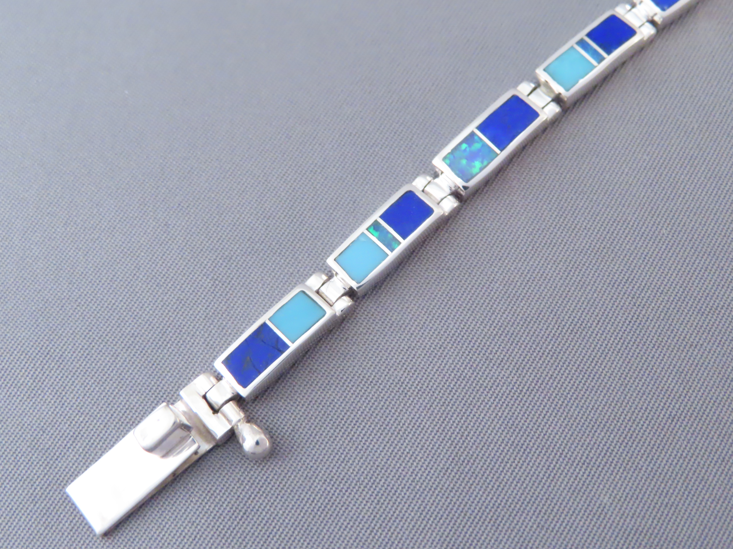 Opal & Turquoise & Lapis Inlay Link Bracelet (more dainty)