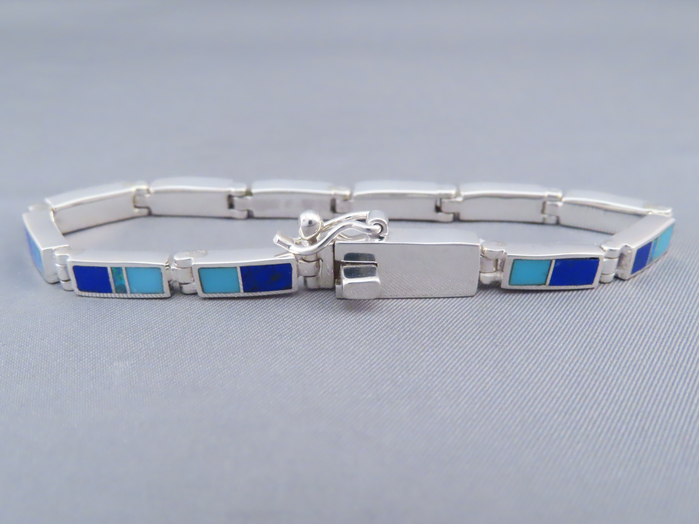 Opal & Turquoise & Lapis Inlay Link Bracelet (more dainty)