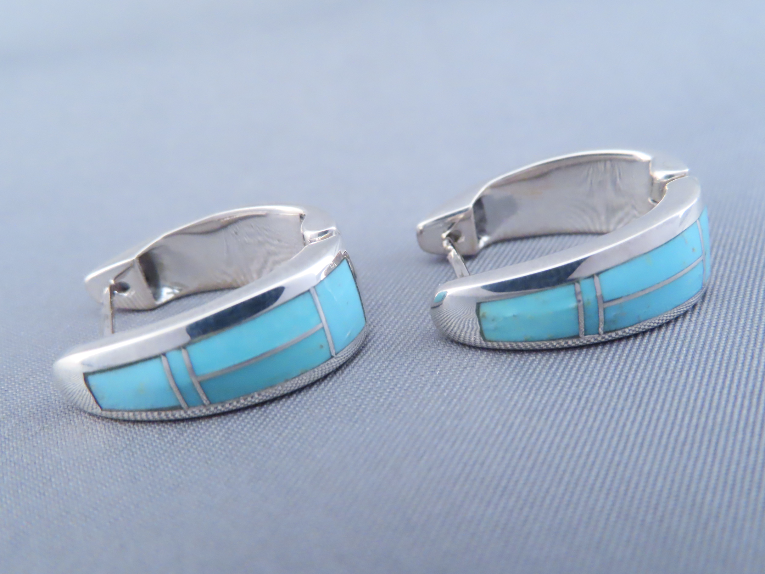 Turquoise Inlay Earrings (Huggies)