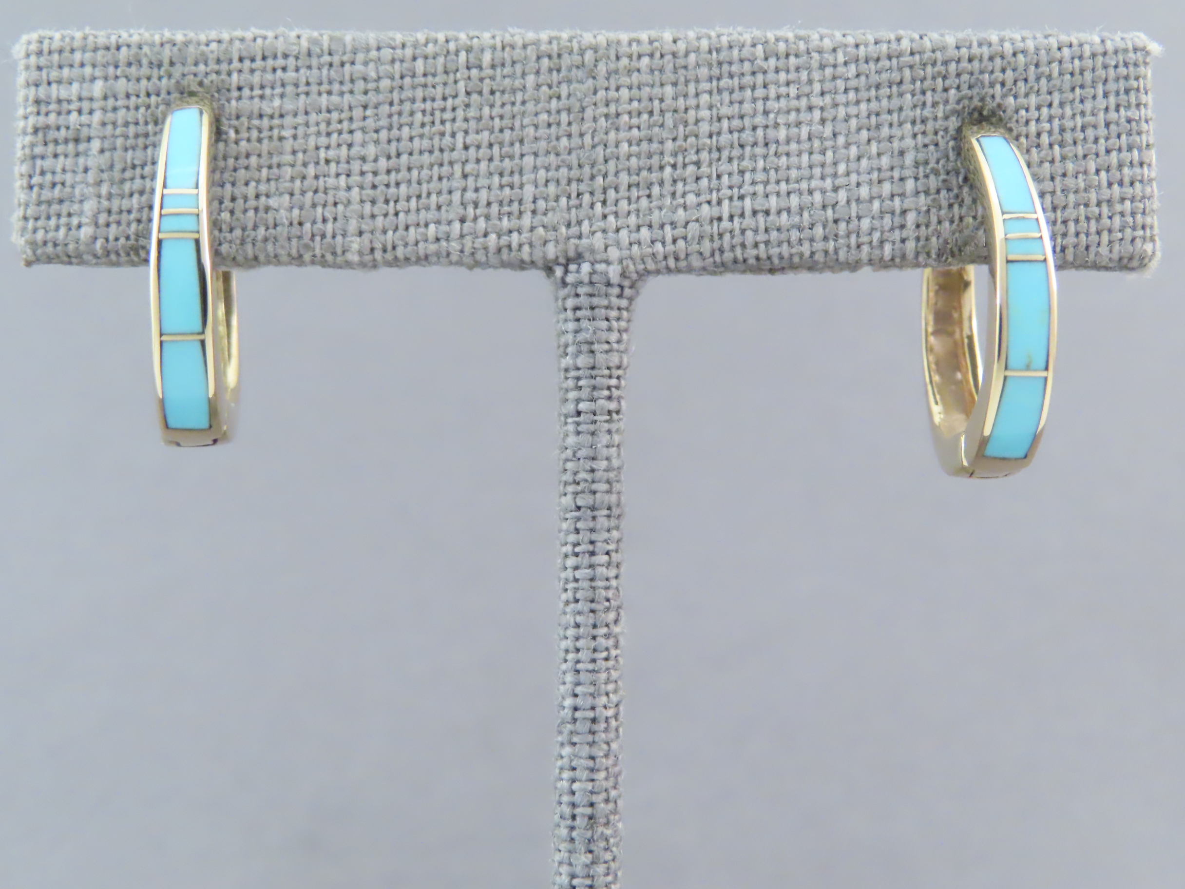 14kt Gold & Turquoise Inlay Earrings (light-weight)
