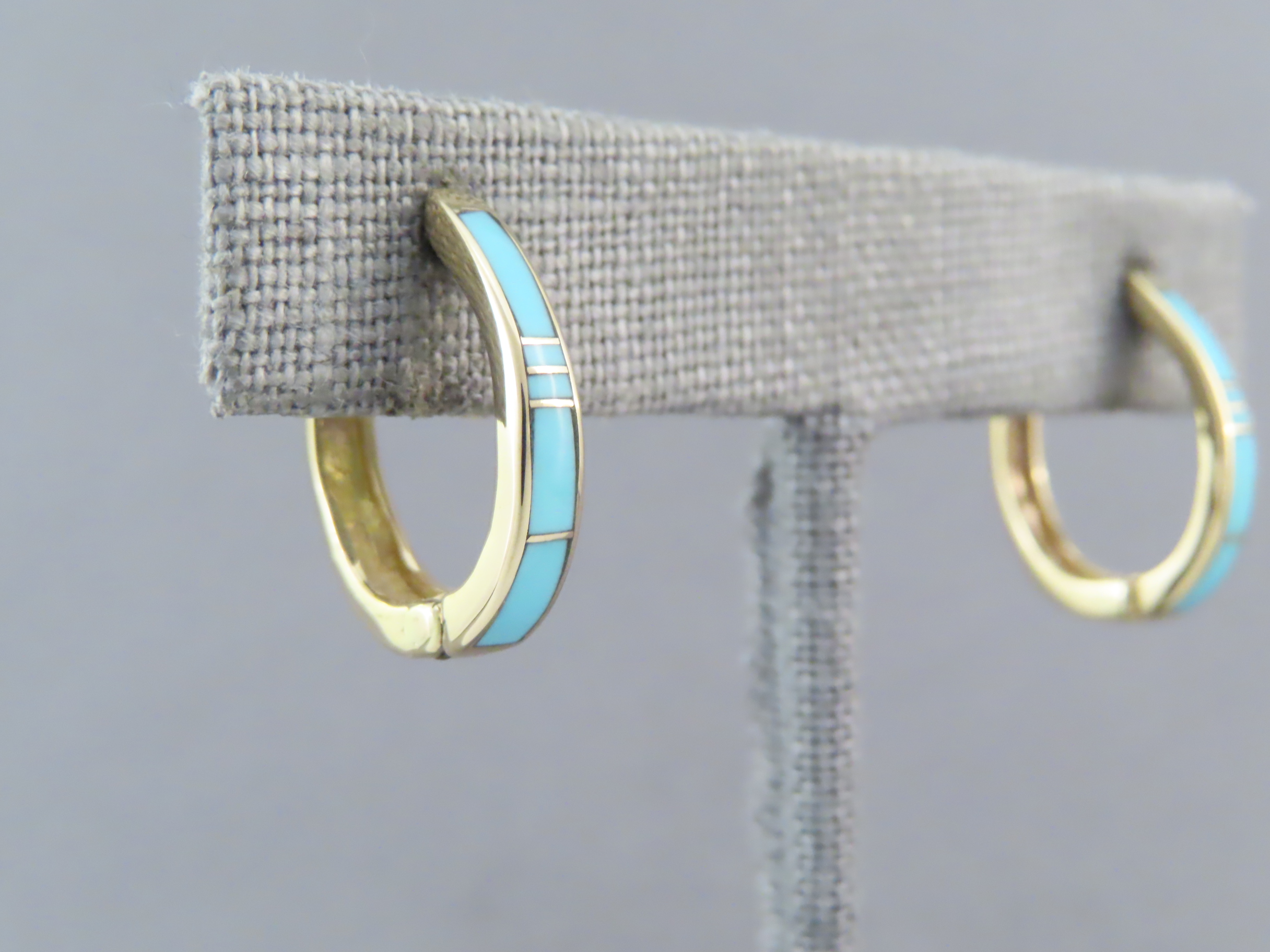 14kt Gold & Turquoise Inlay Earrings (light-weight)