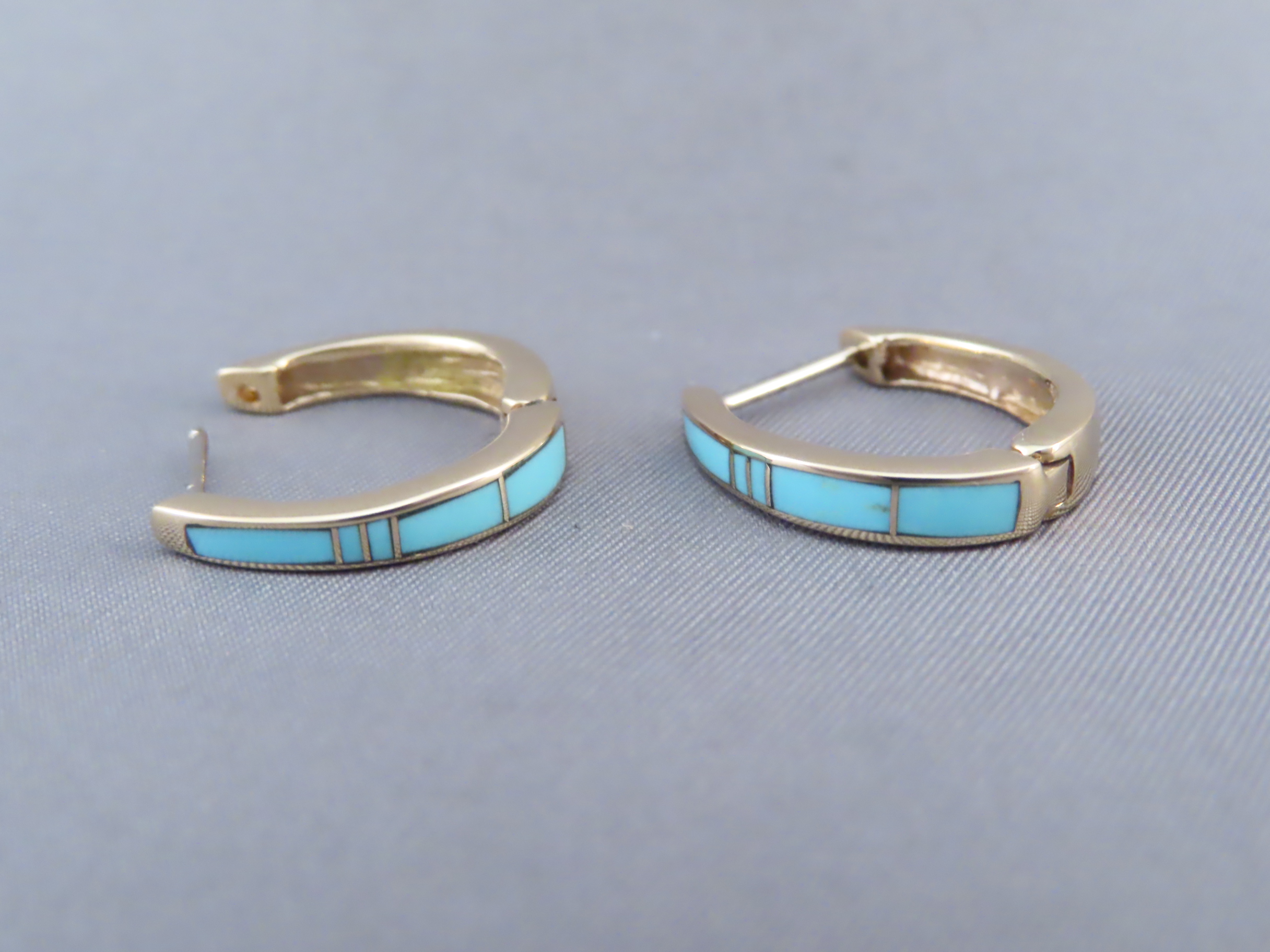 14kt Gold & Turquoise Inlay Earrings (light-weight)