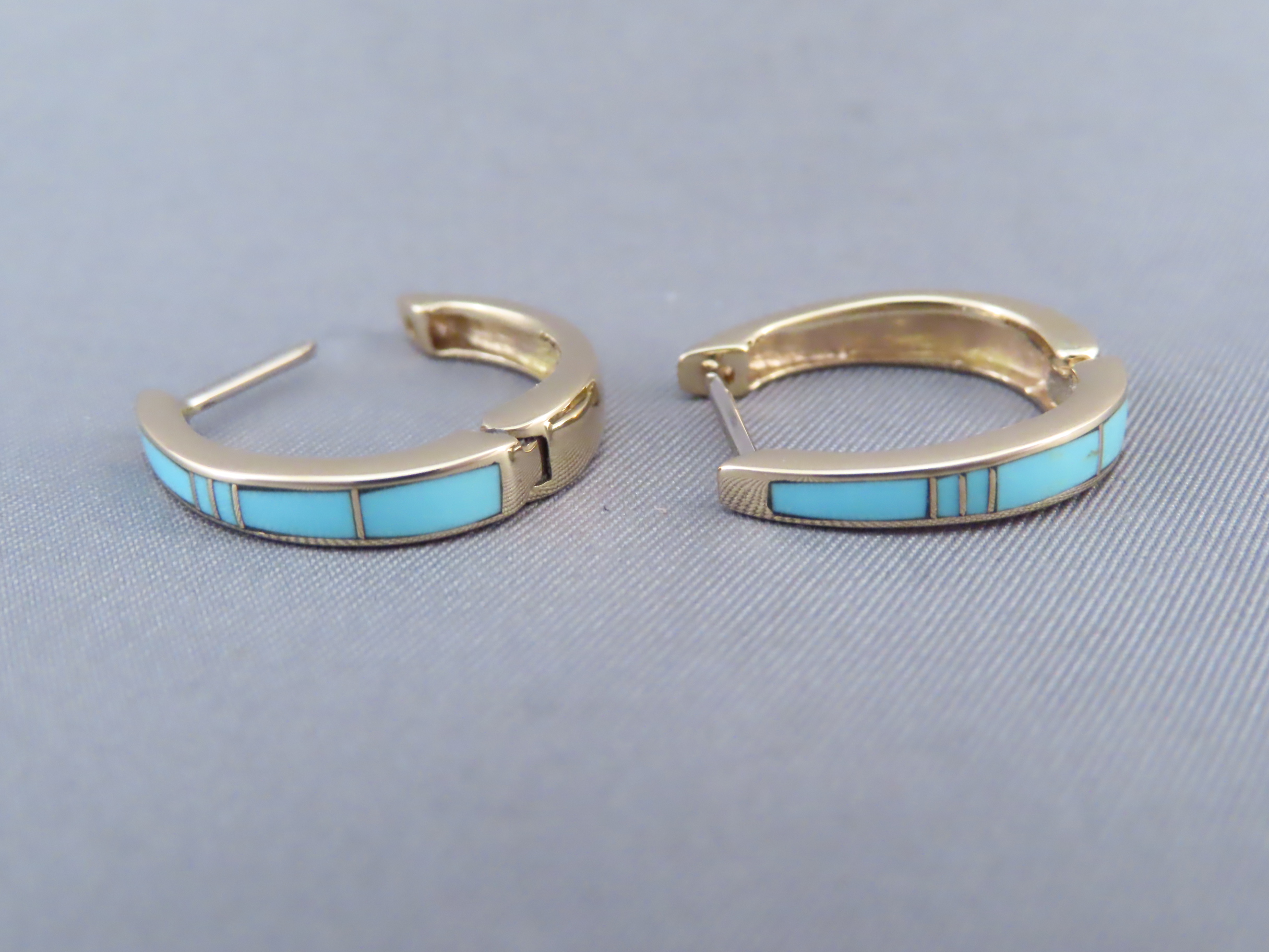 14kt Gold & Turquoise Inlay Earrings (light-weight)