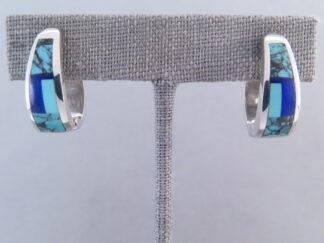 Turquoise & Lapis Inlay Earrings (Larger Huggies)