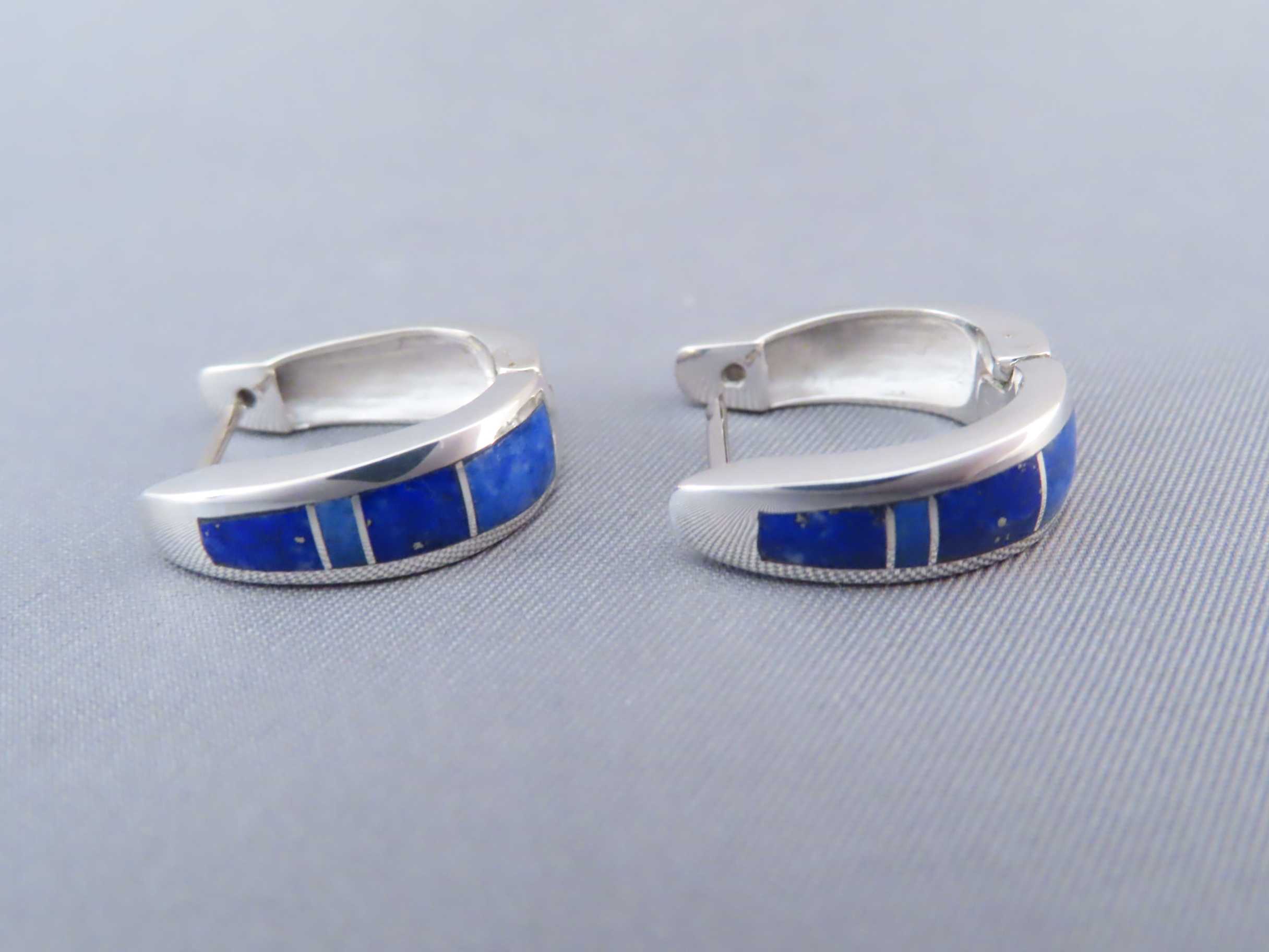 Lapis Inlay Earrings (Smaller ‘Huggies’)