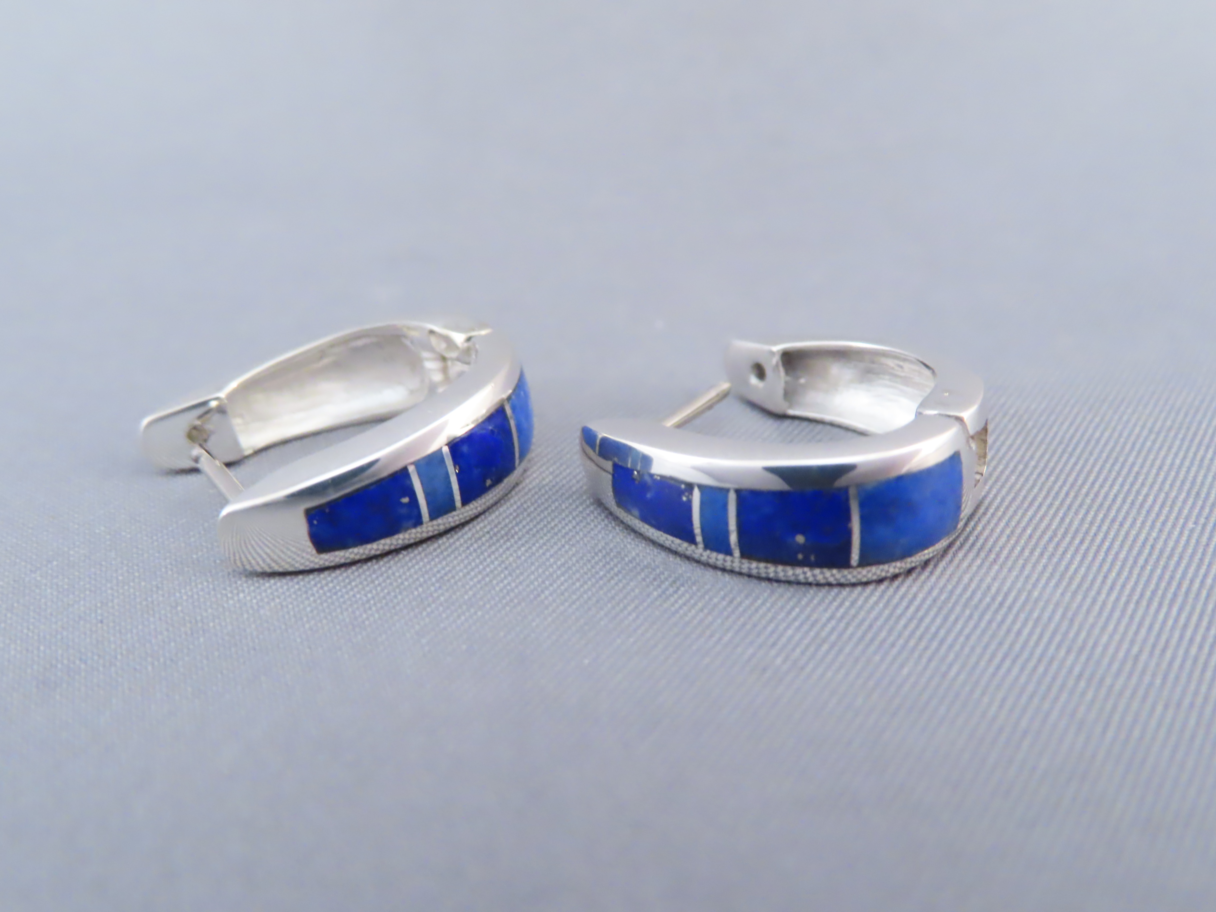 Lapis Inlay Earrings (Smaller ‘Huggies’)