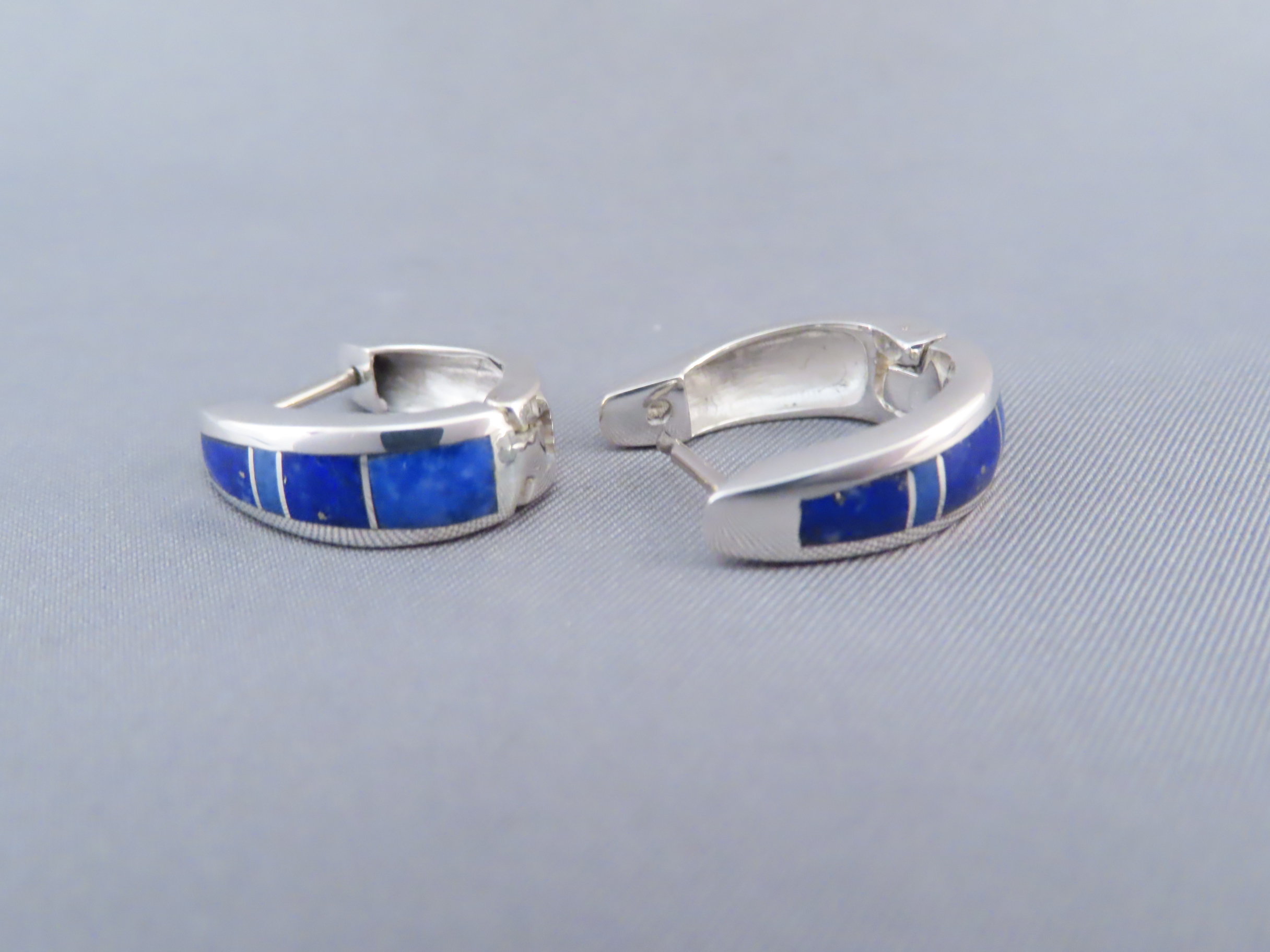 Lapis Inlay Earrings (Smaller ‘Huggies’)