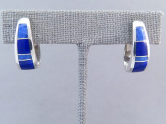 Lapis Inlay Earrings (Larger Huggies)
