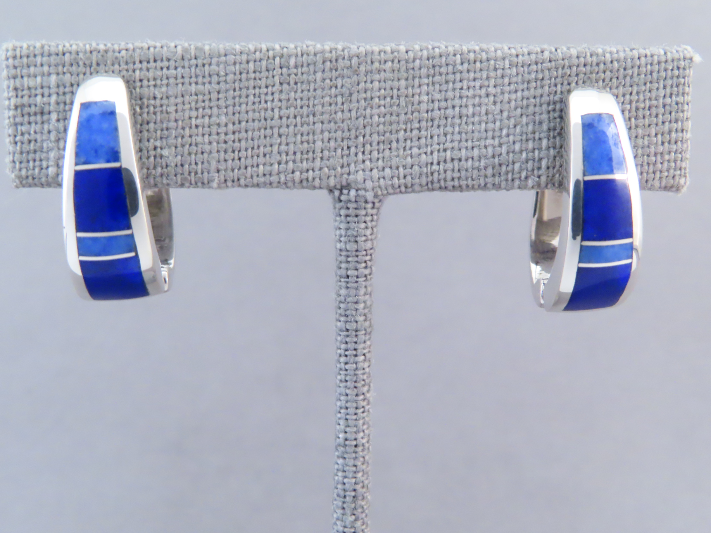 Lapis Inlay Earrings (Larger Huggies)