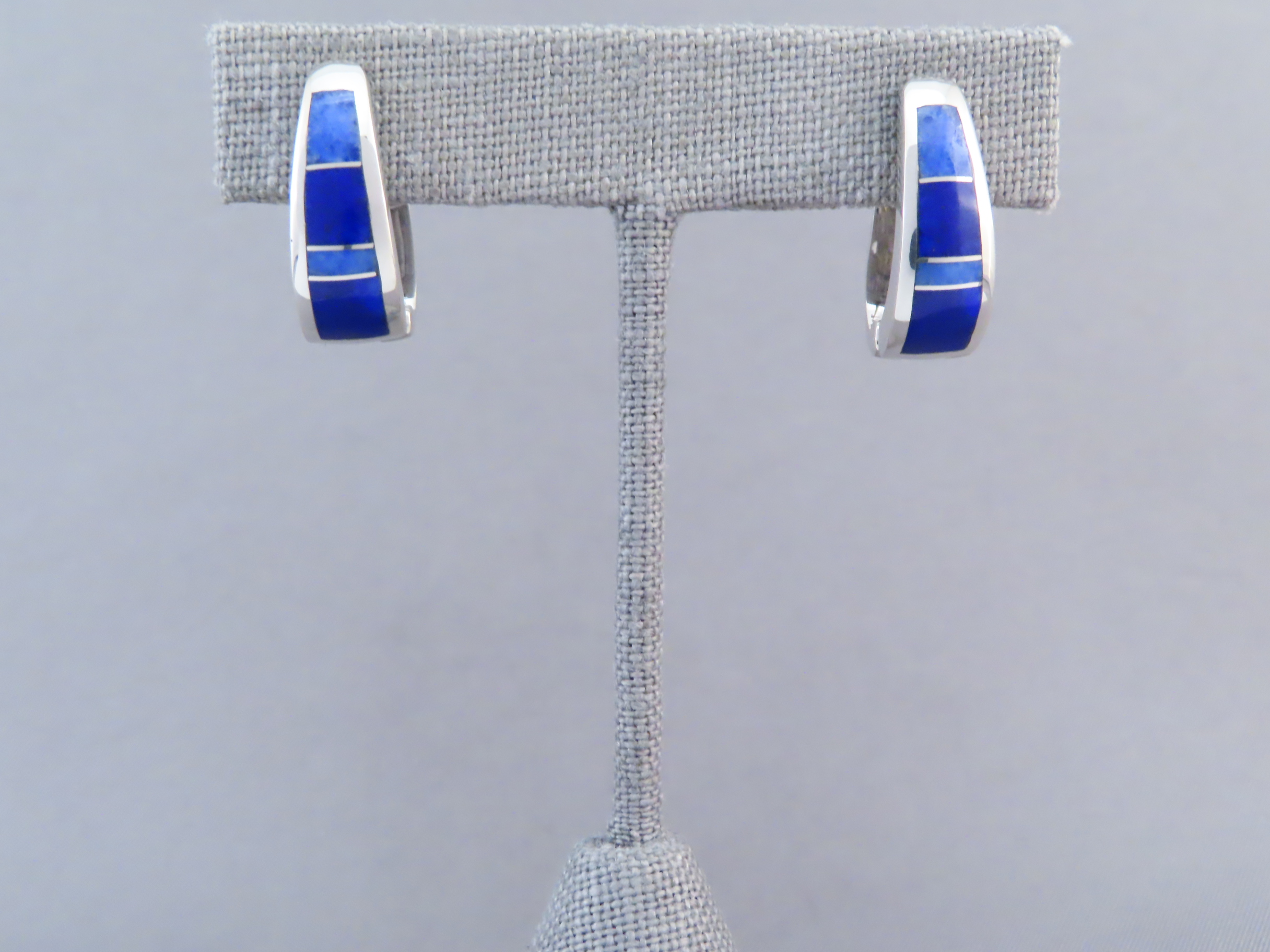 Lapis Inlay Earrings (Larger Huggies)