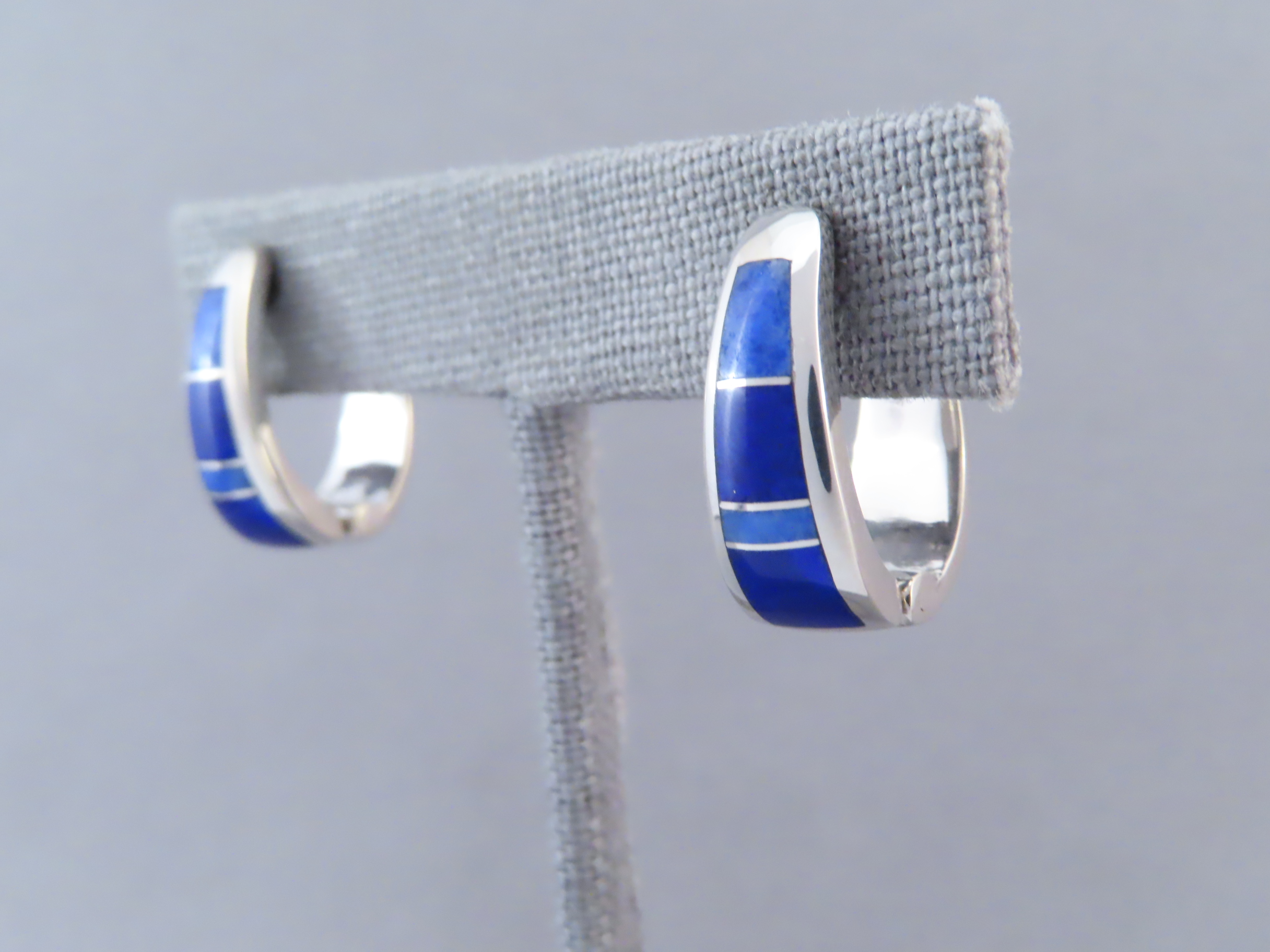 Lapis Inlay Earrings (Larger Huggies)