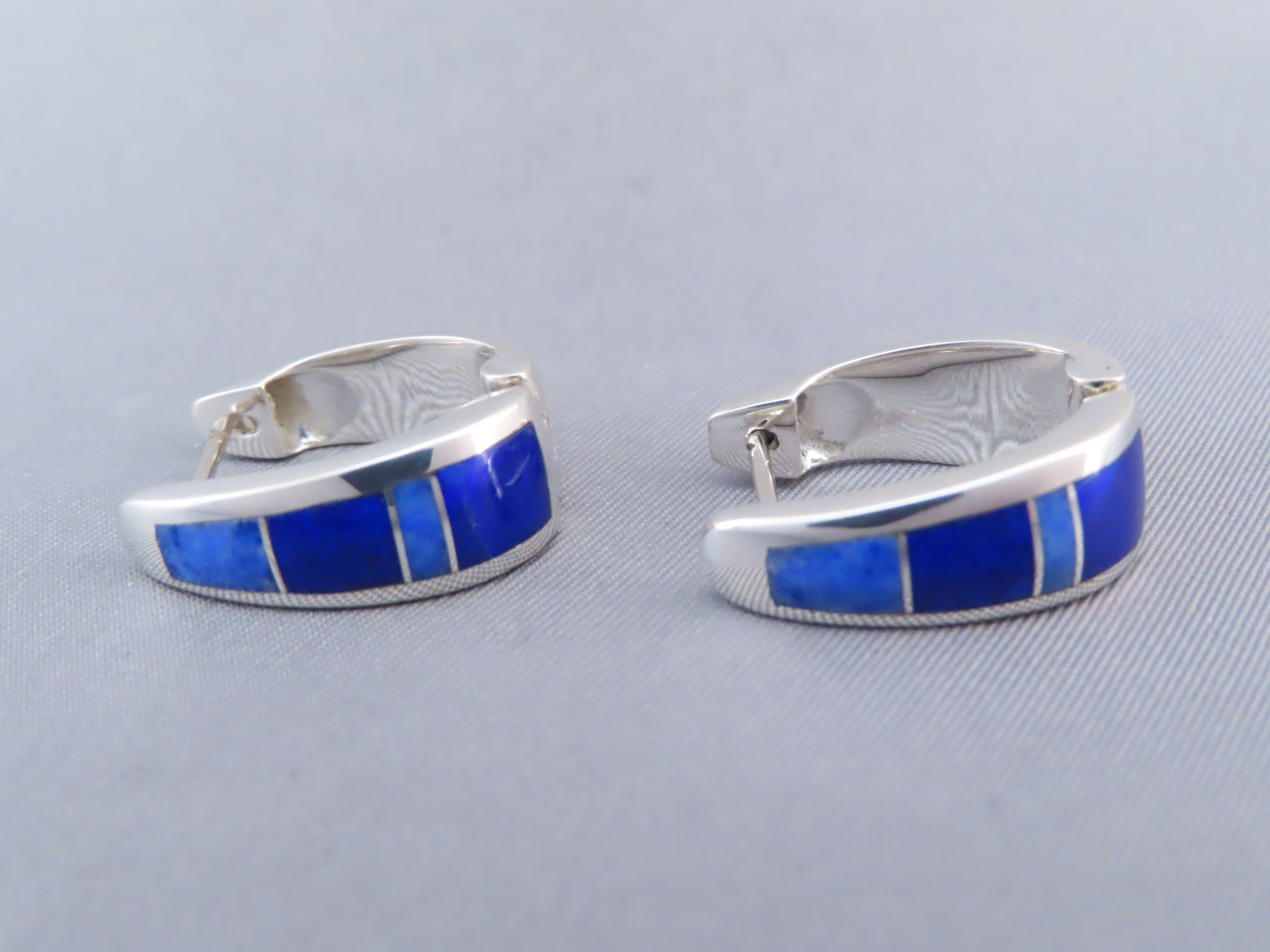 Lapis Inlay Earrings (Larger Huggies)