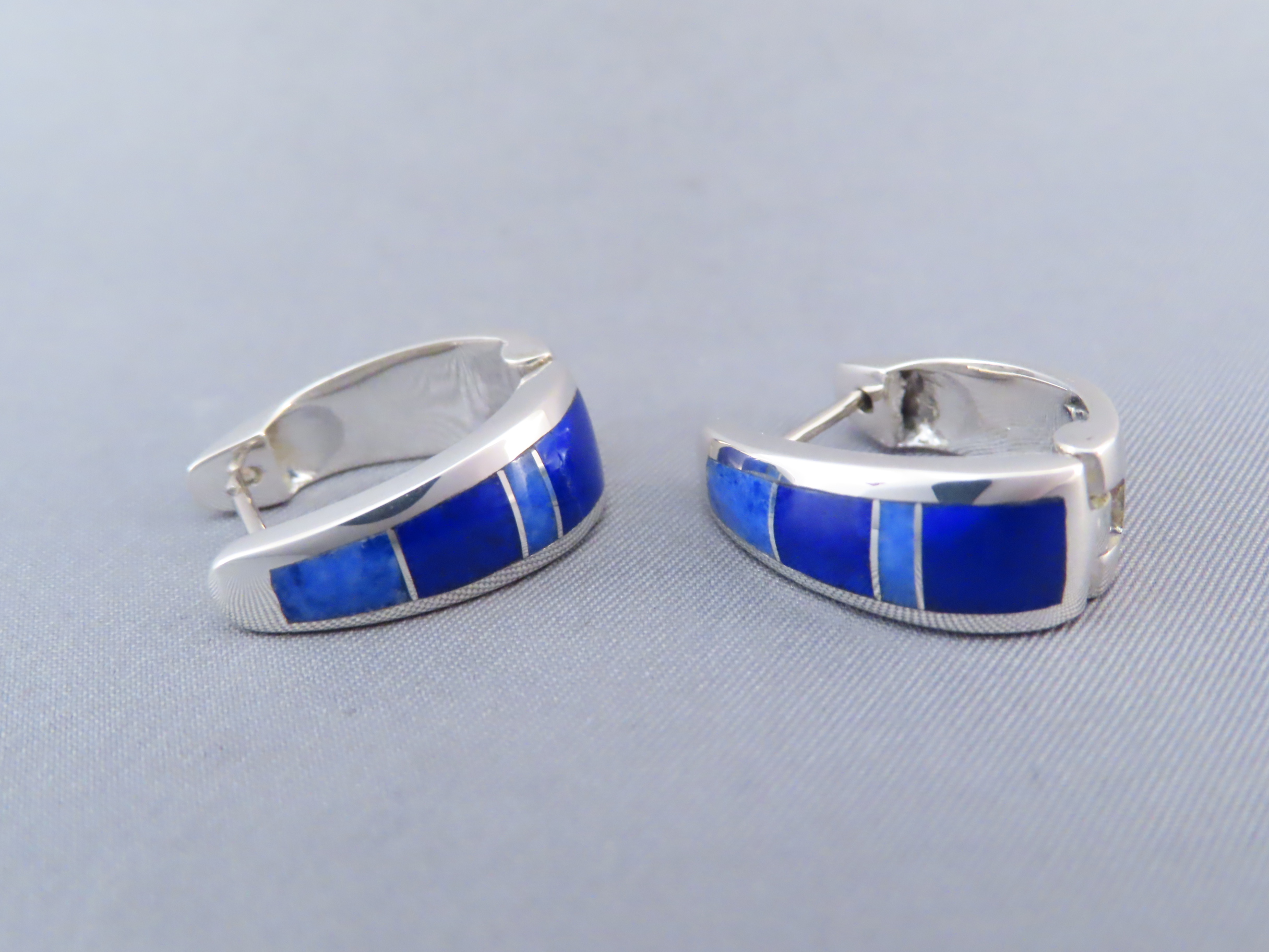 Lapis Inlay Earrings (Larger Huggies)