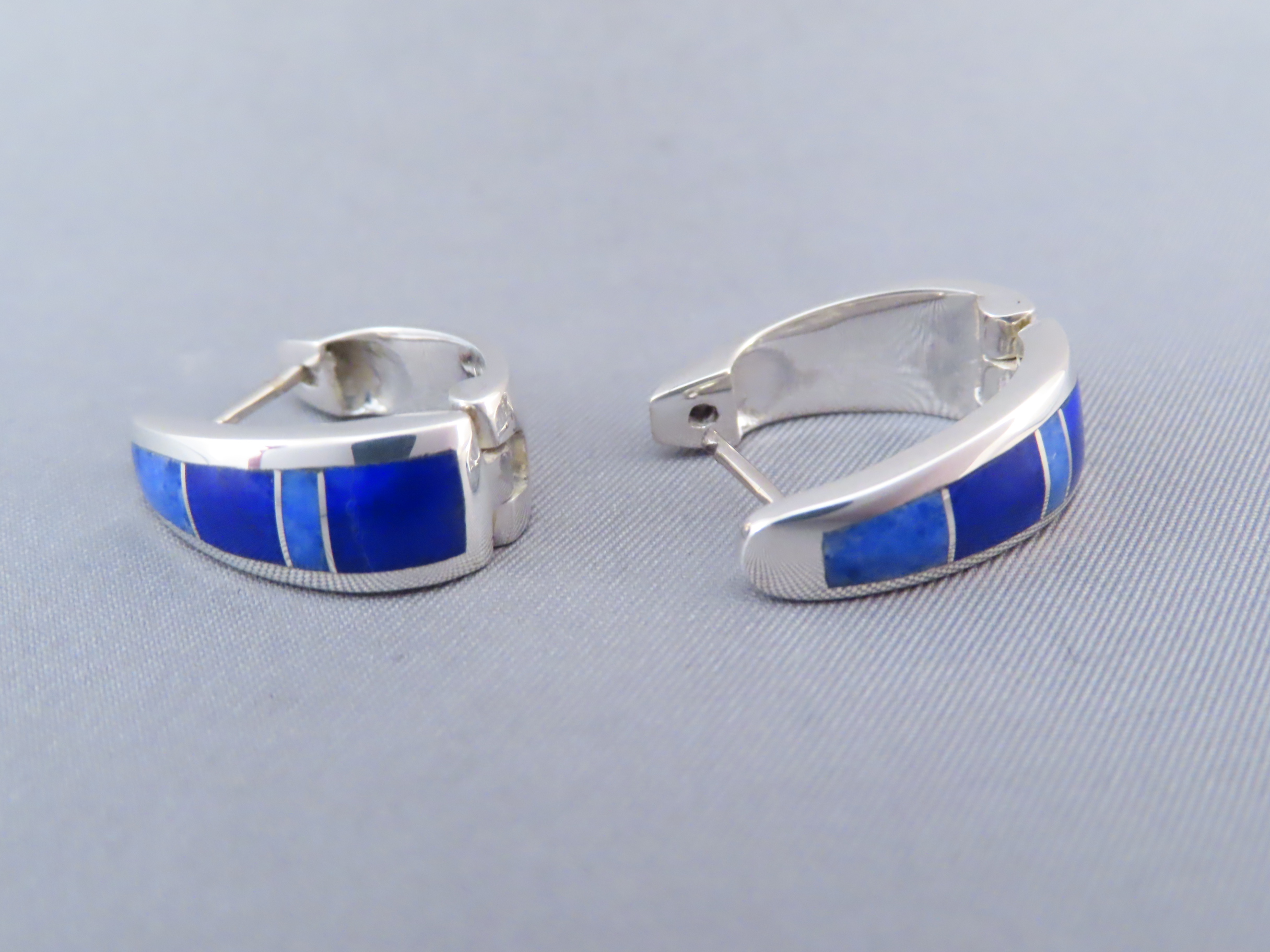Lapis Inlay Earrings (Larger Huggies)