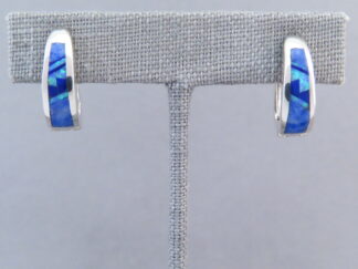 Buy Native Jewelry - Lapis & Opal Inlay Earrings (small huggies) by Navajo jeweler at Supersmith, Charles Willie FOR SALE $395-