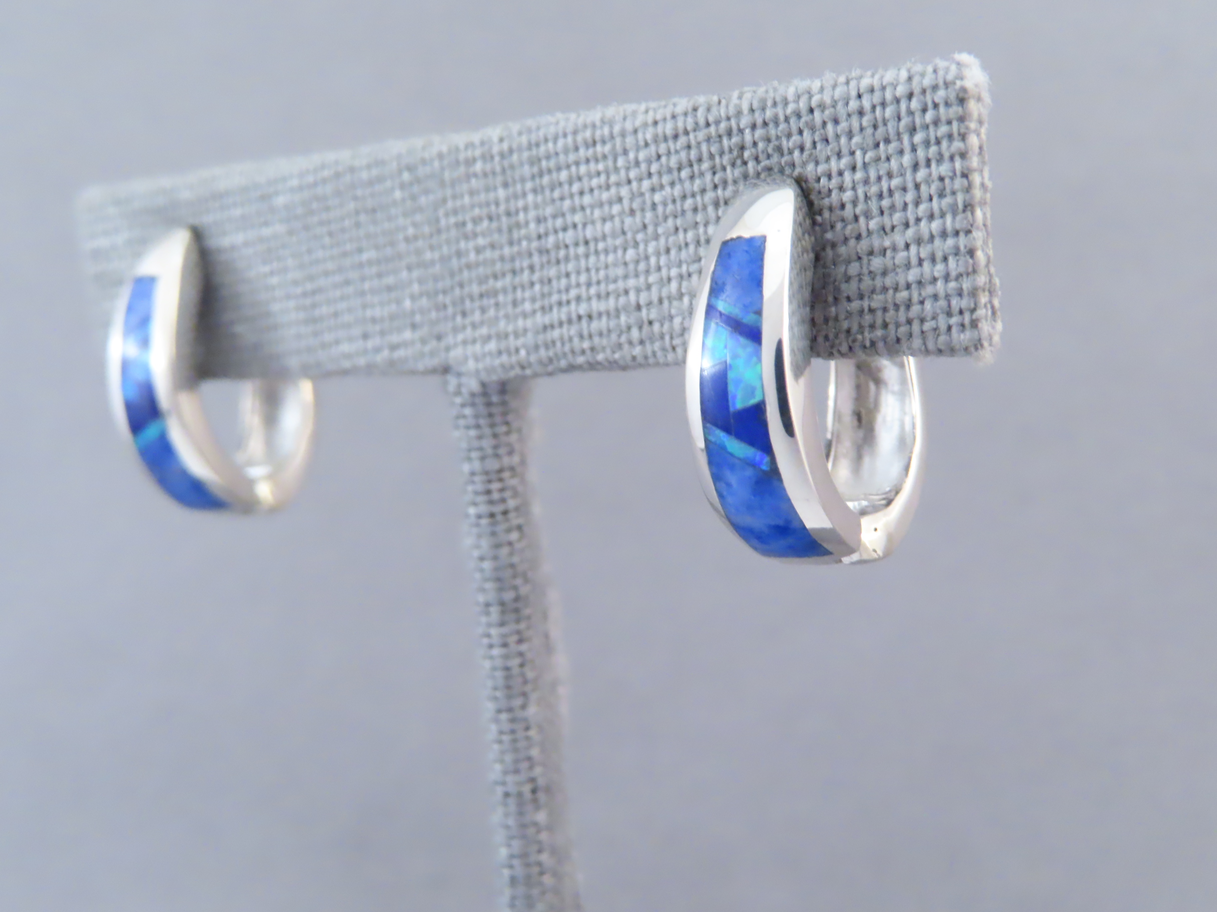 Lapis & Opal Inlay Earrings (Smaller ‘Huggies’)