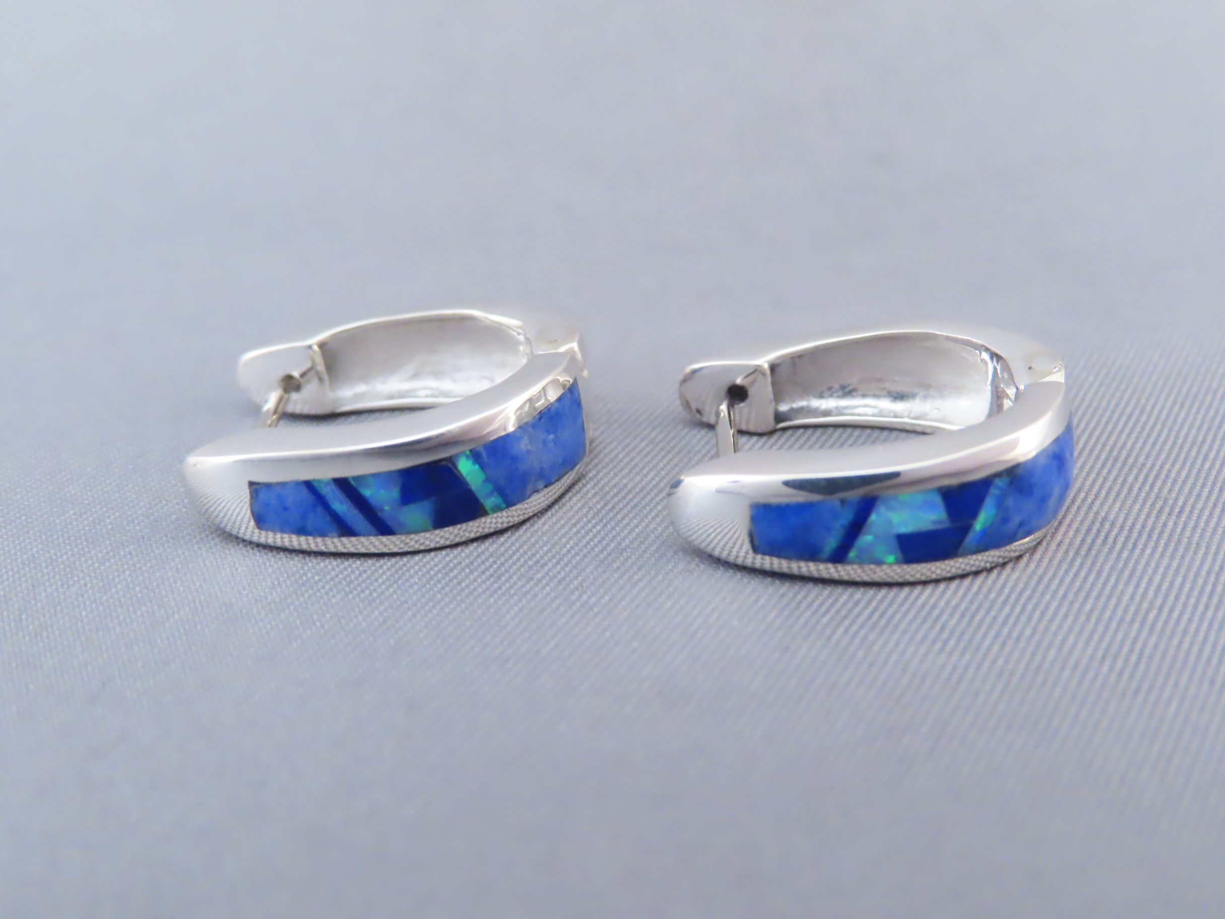Lapis & Opal Inlay Earrings (Smaller ‘Huggies’)