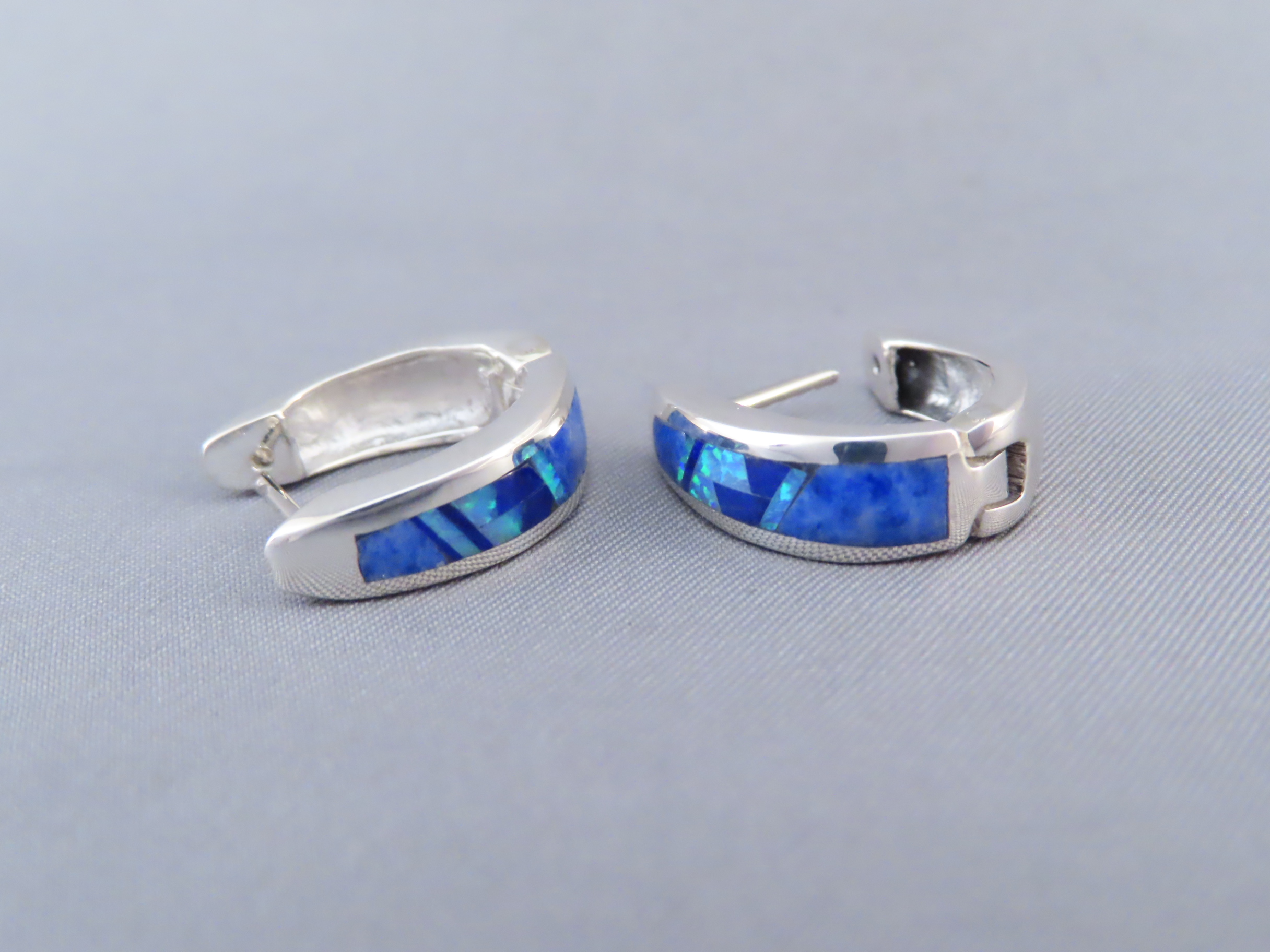 Lapis & Opal Inlay Earrings (Smaller ‘Huggies’)