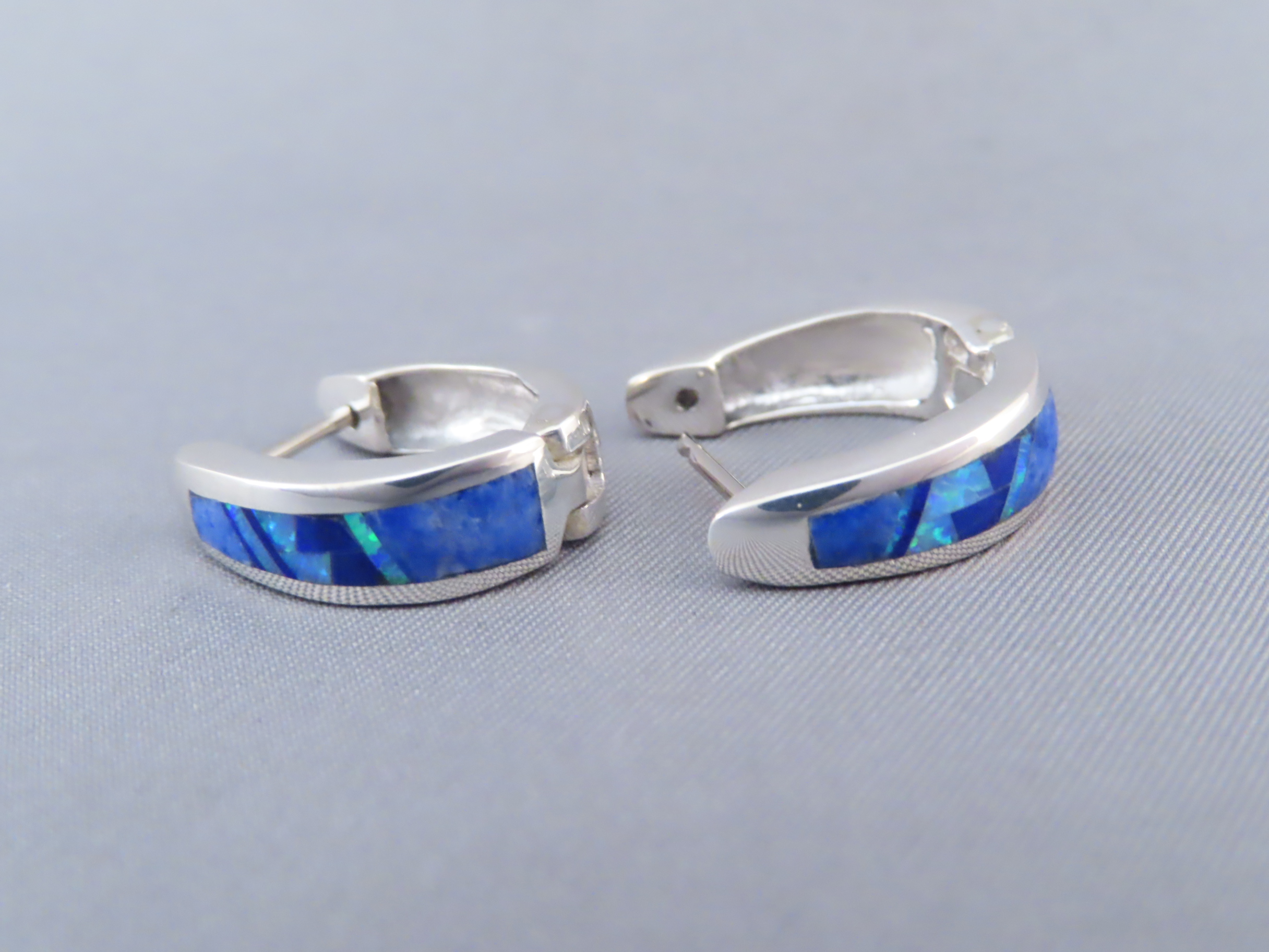 Lapis & Opal Inlay Earrings (Smaller ‘Huggies’)