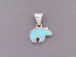 Turquoise Inlay Bear Pendant (small)