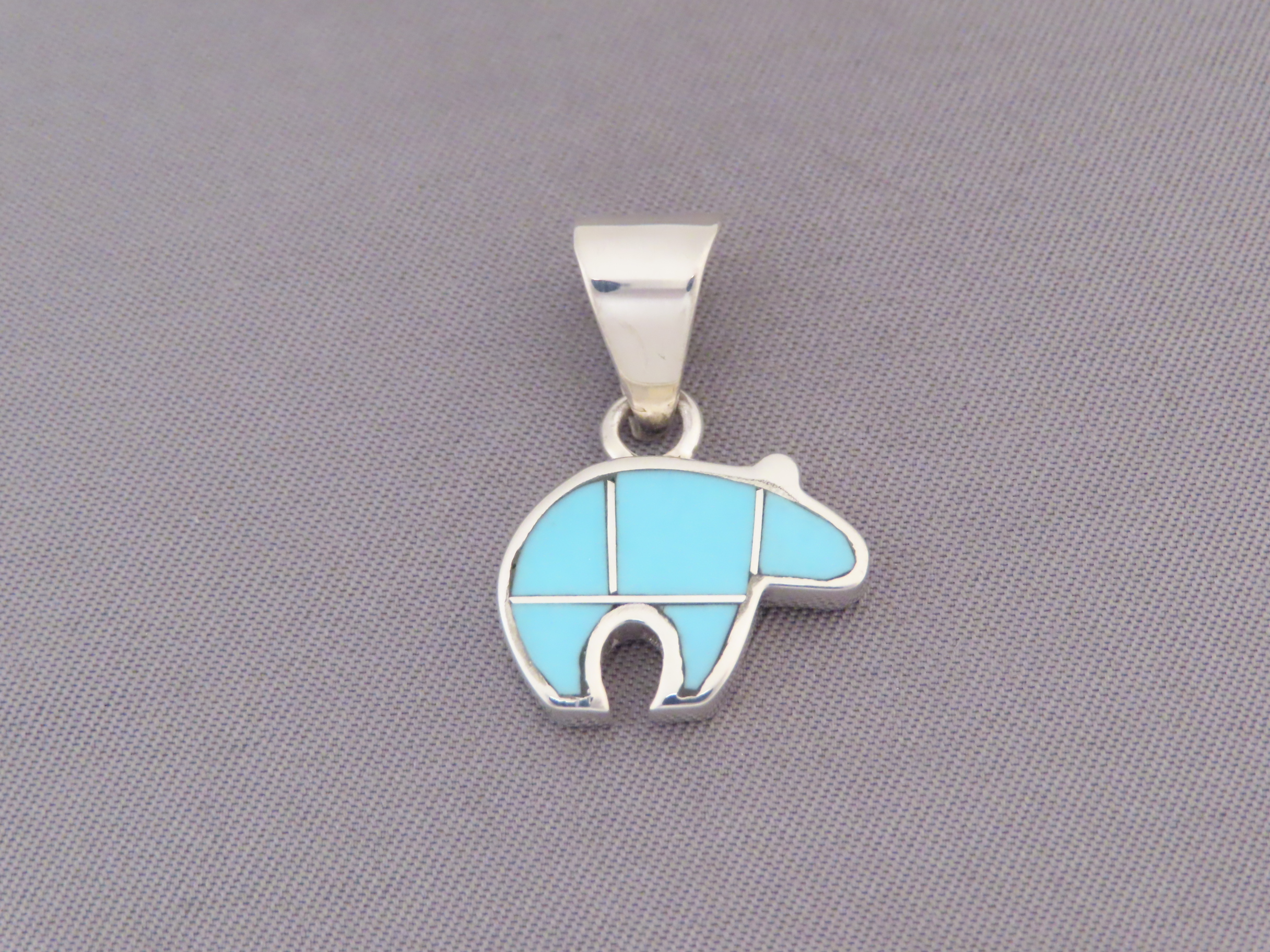 Turquoise Inlay Bear Pendant (small)