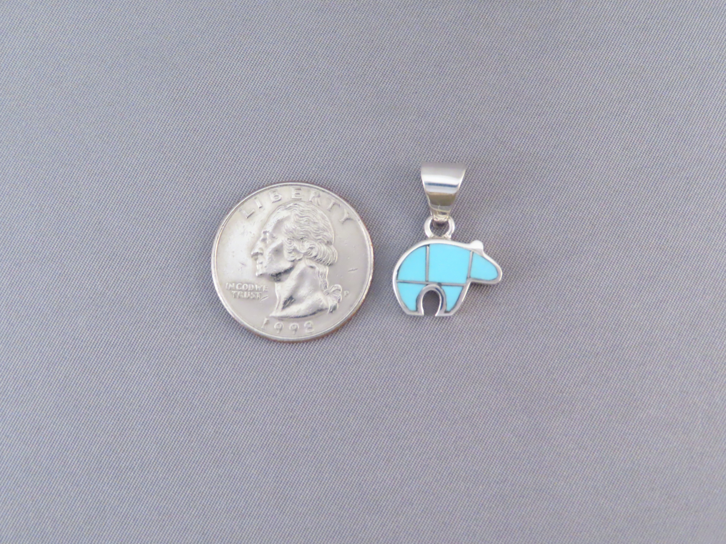 Turquoise Inlay Bear Pendant (small)