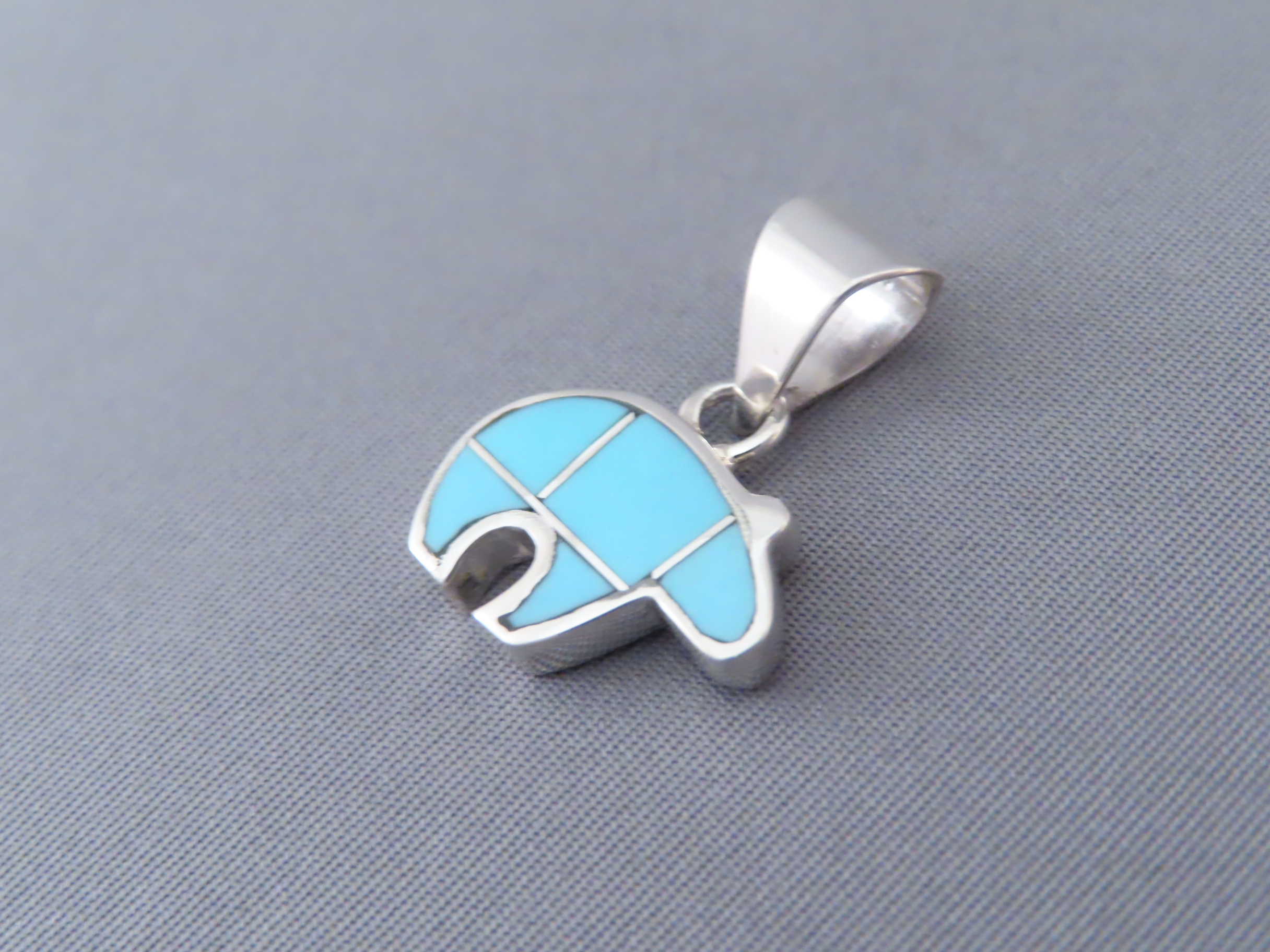 Turquoise Inlay Bear Pendant (small)