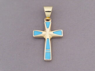 14kt Gold Turquoise Inlay Cross Pendant