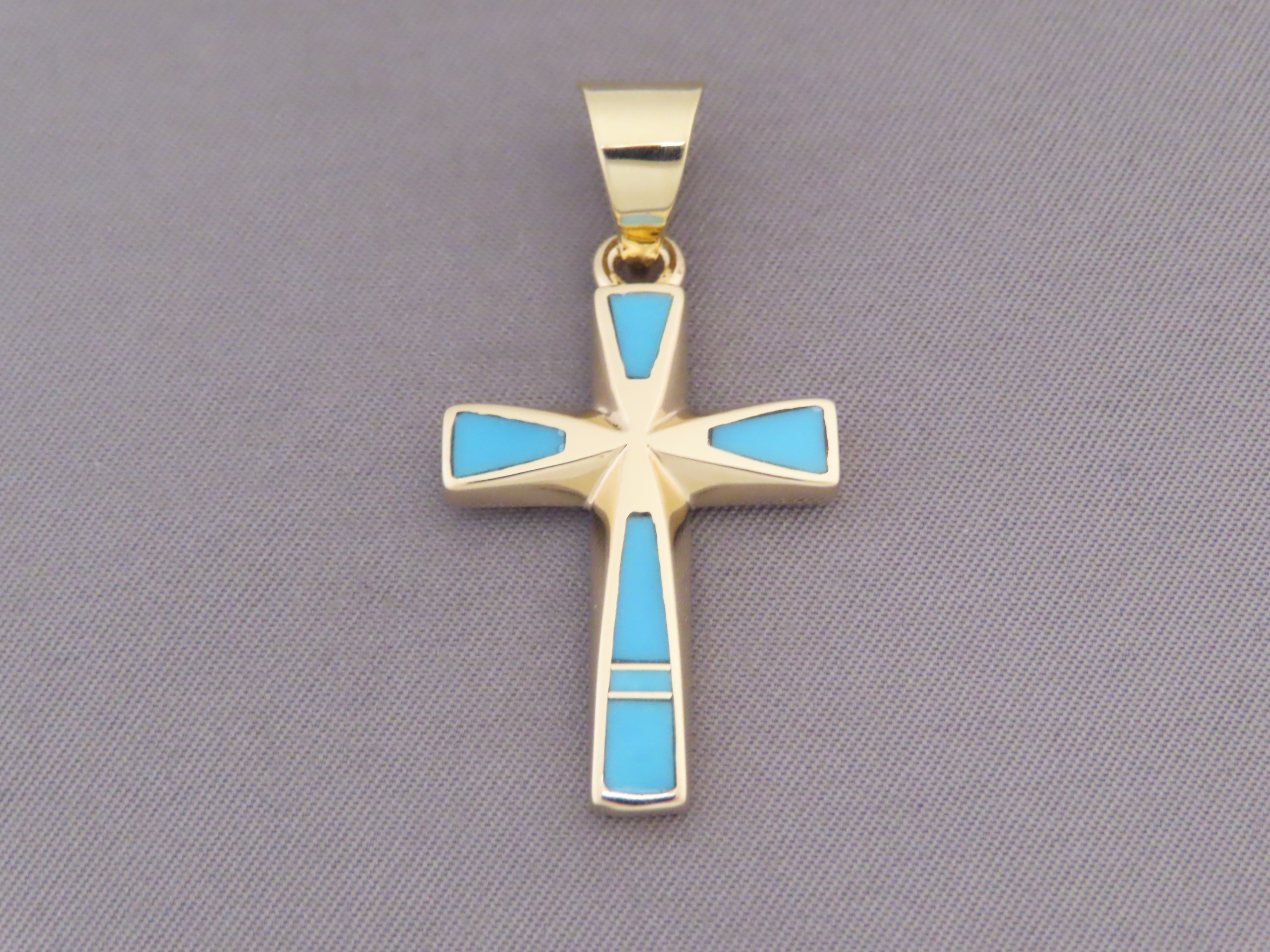 14kt Gold Turquoise Inlay Cross Pendant