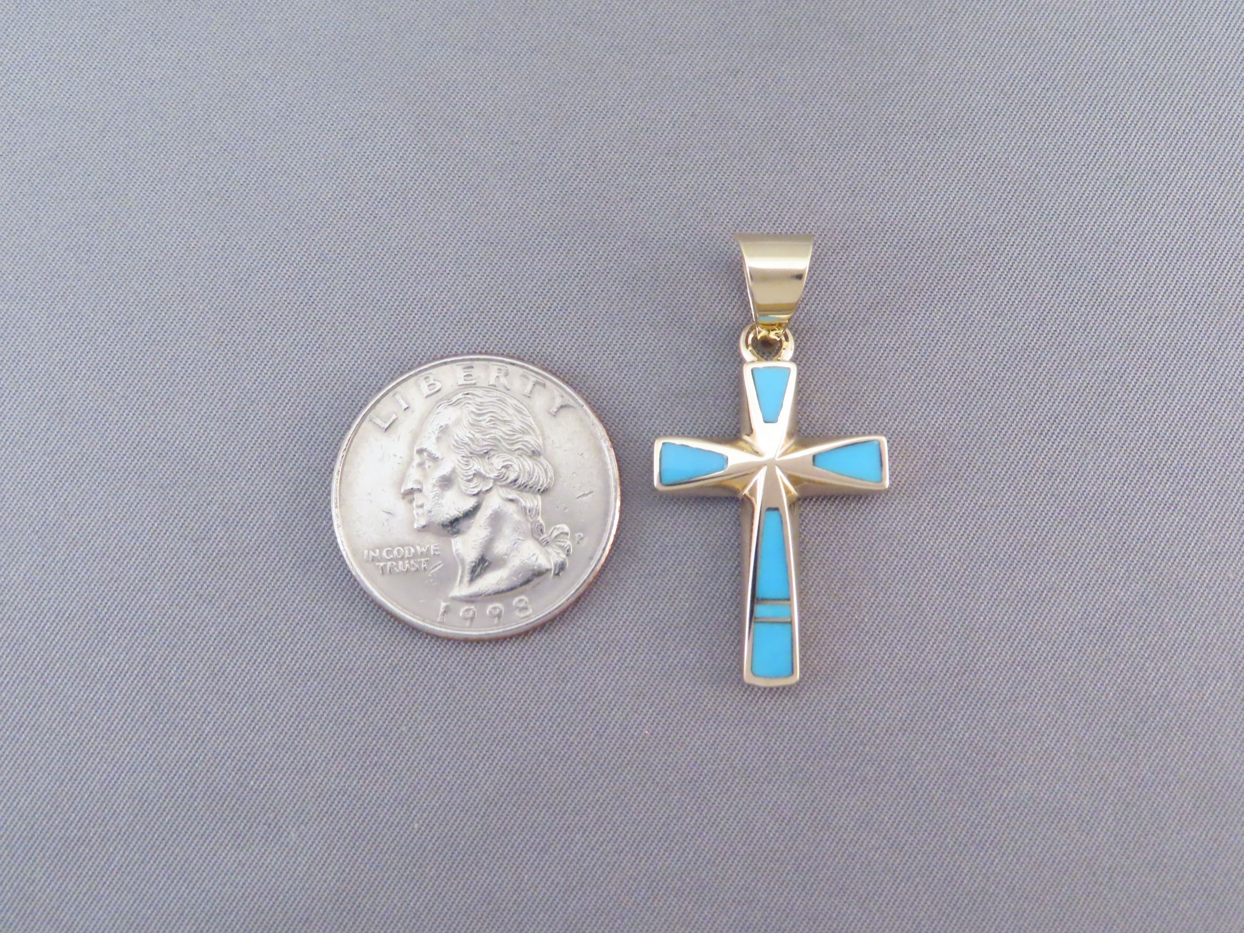 14kt Gold Turquoise Inlay Cross Pendant