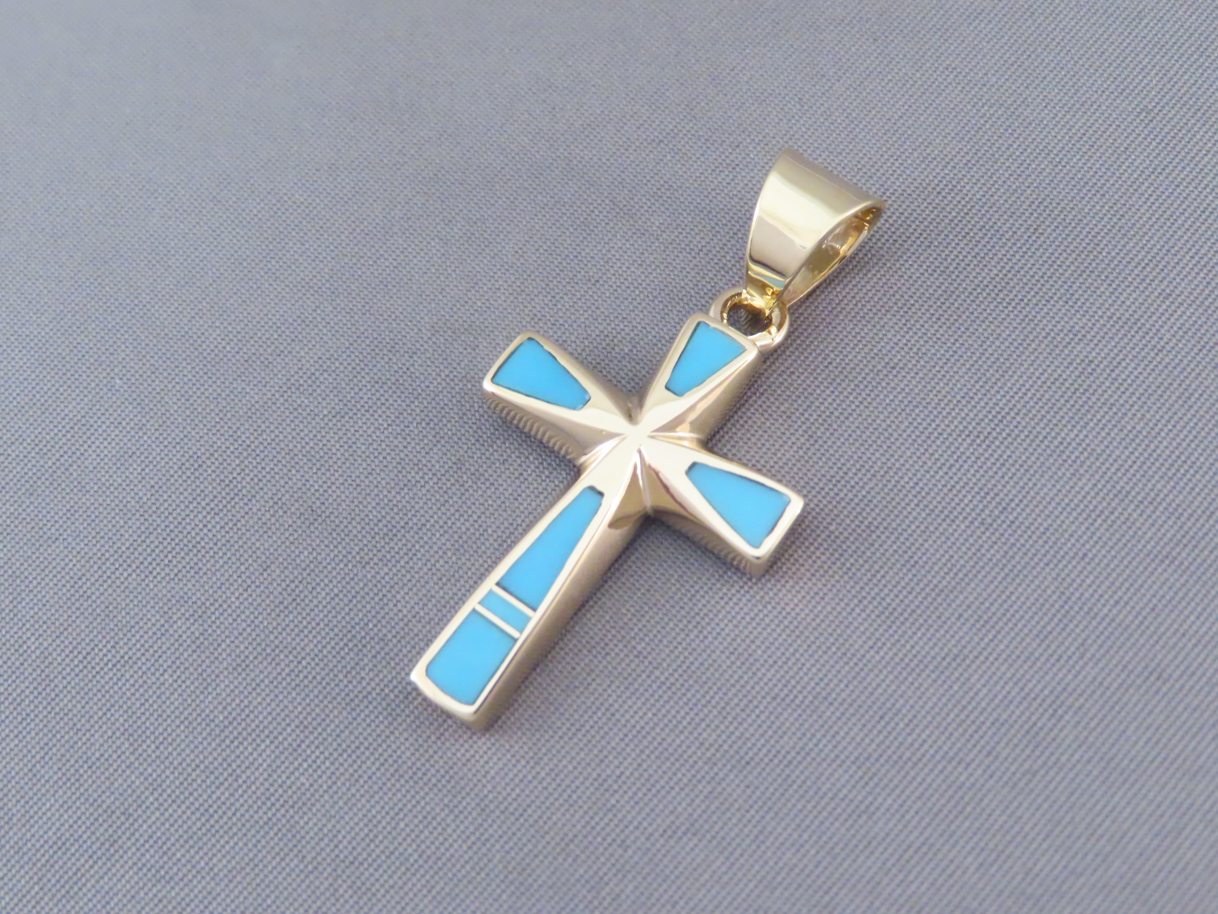 14kt Gold Turquoise Inlay Cross Pendant