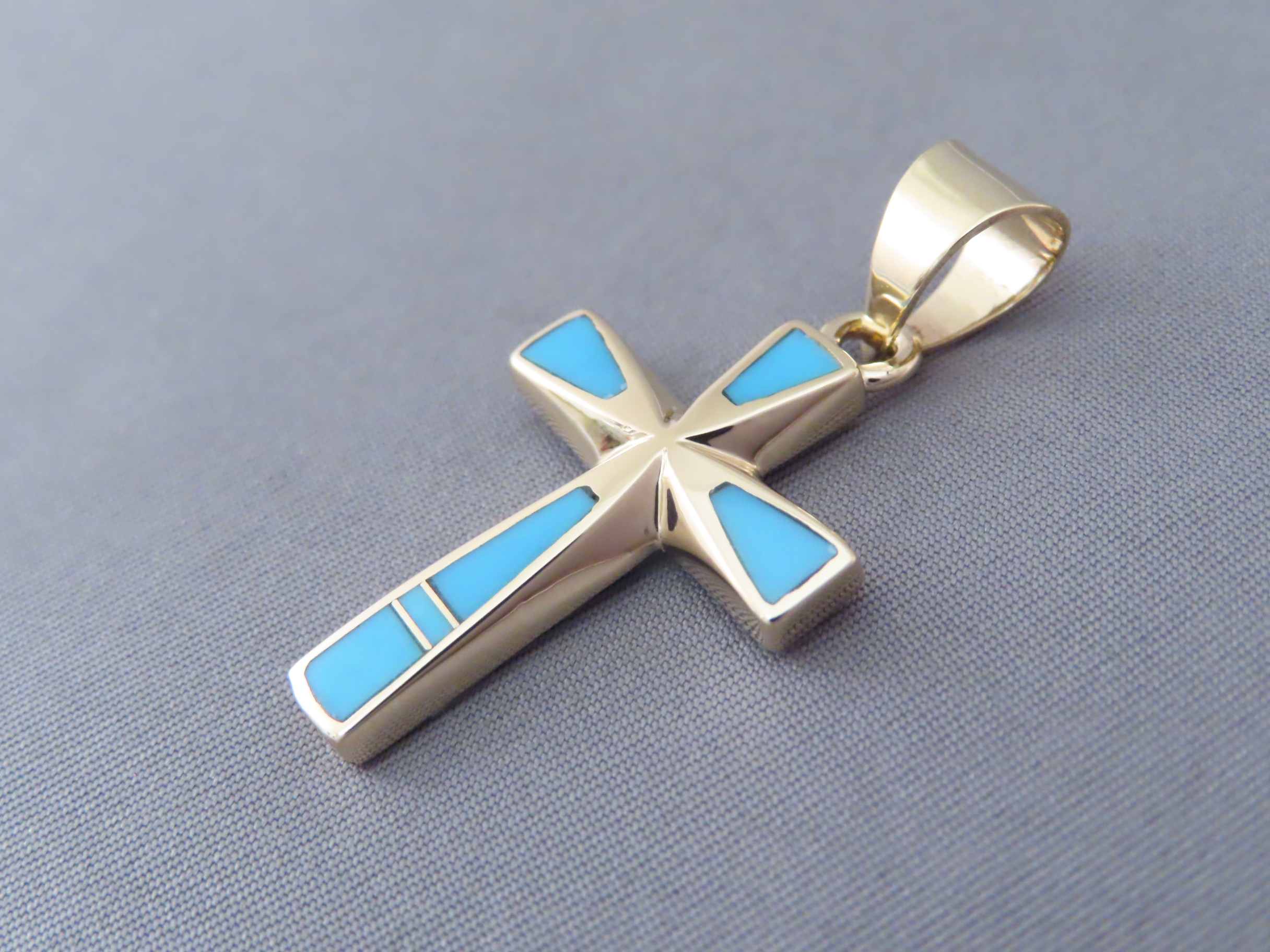 14kt Gold Turquoise Inlay Cross Pendant