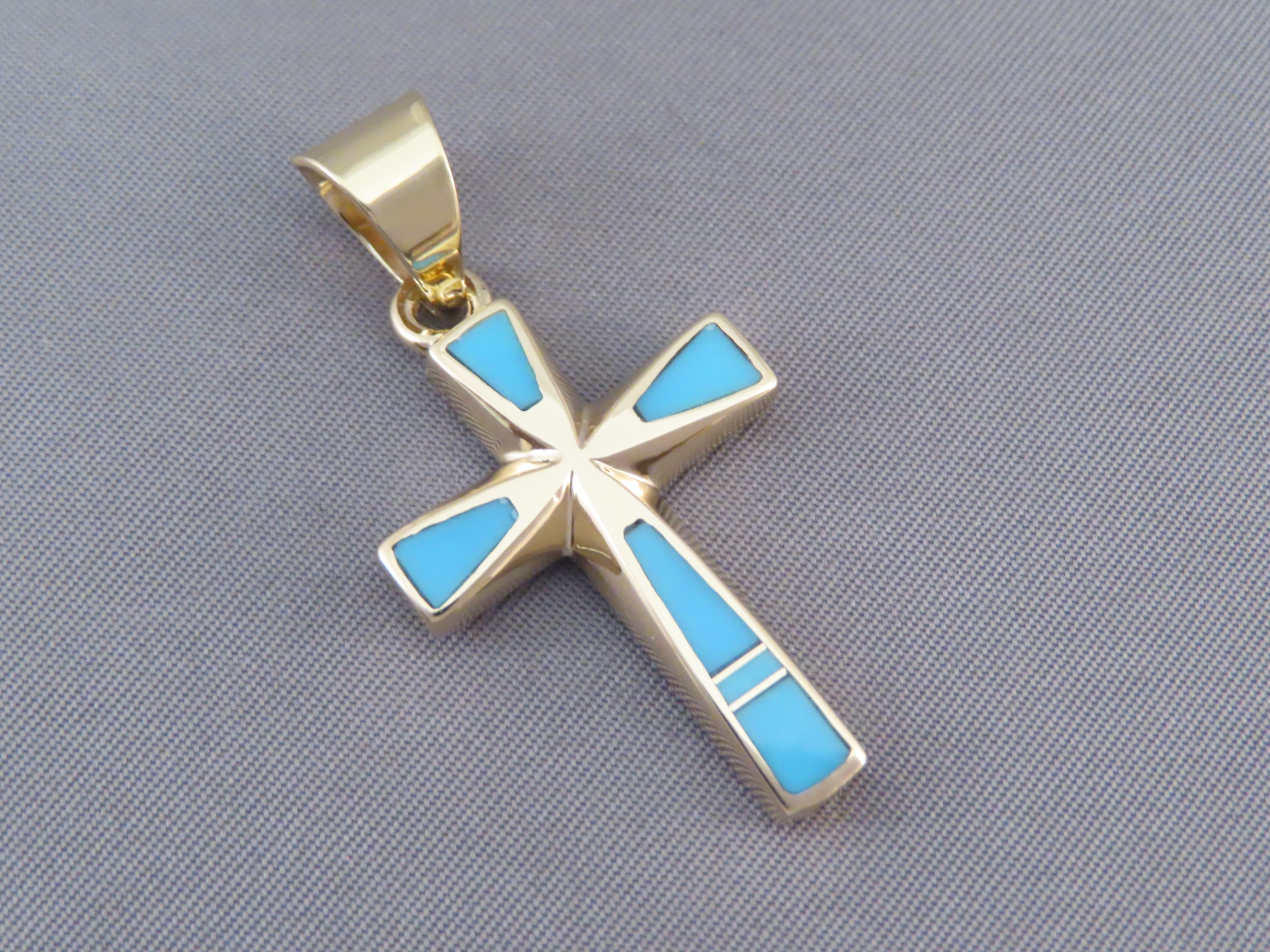 14kt Gold Turquoise Inlay Cross Pendant