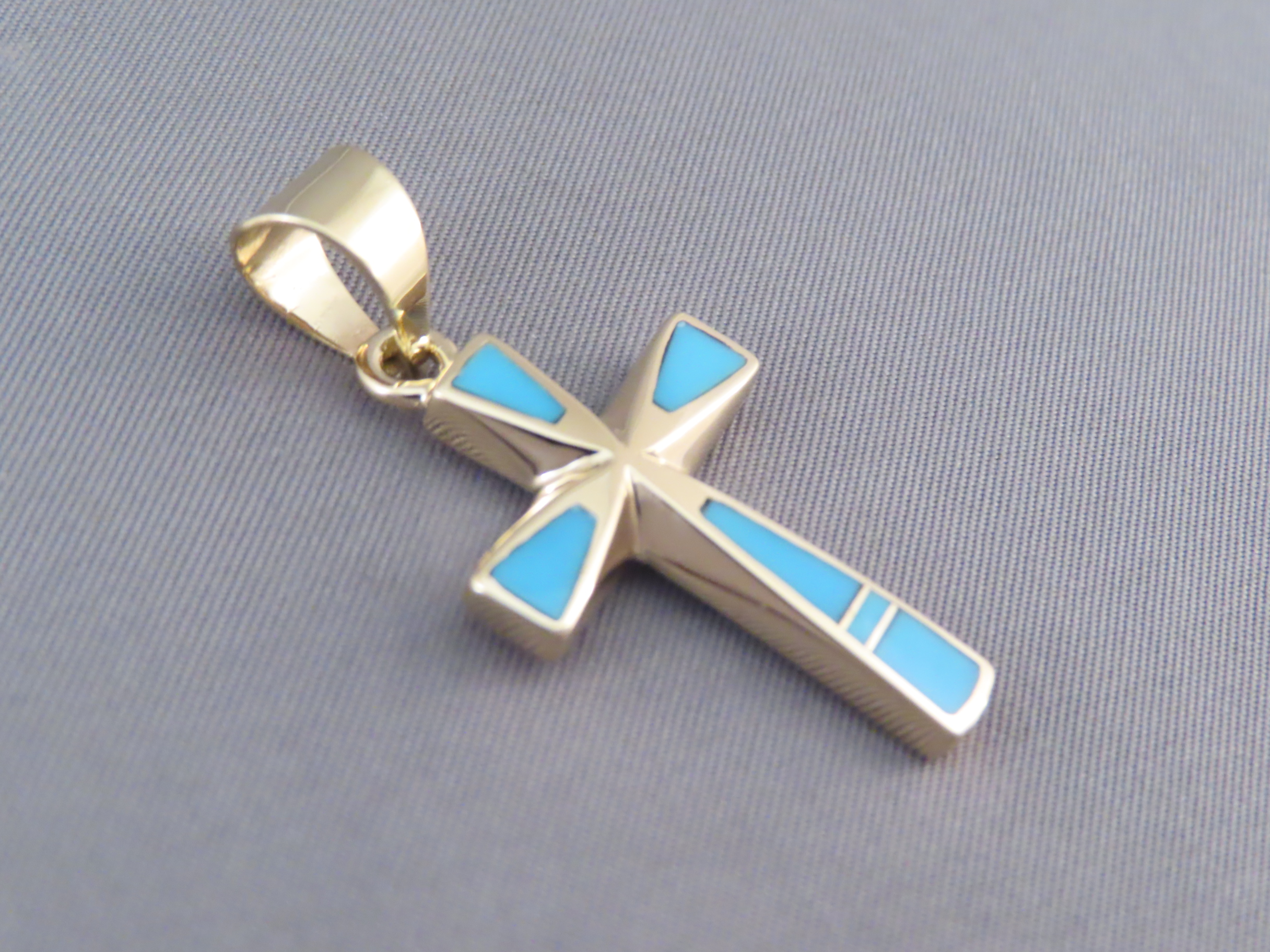14kt Gold Turquoise Inlay Cross Pendant