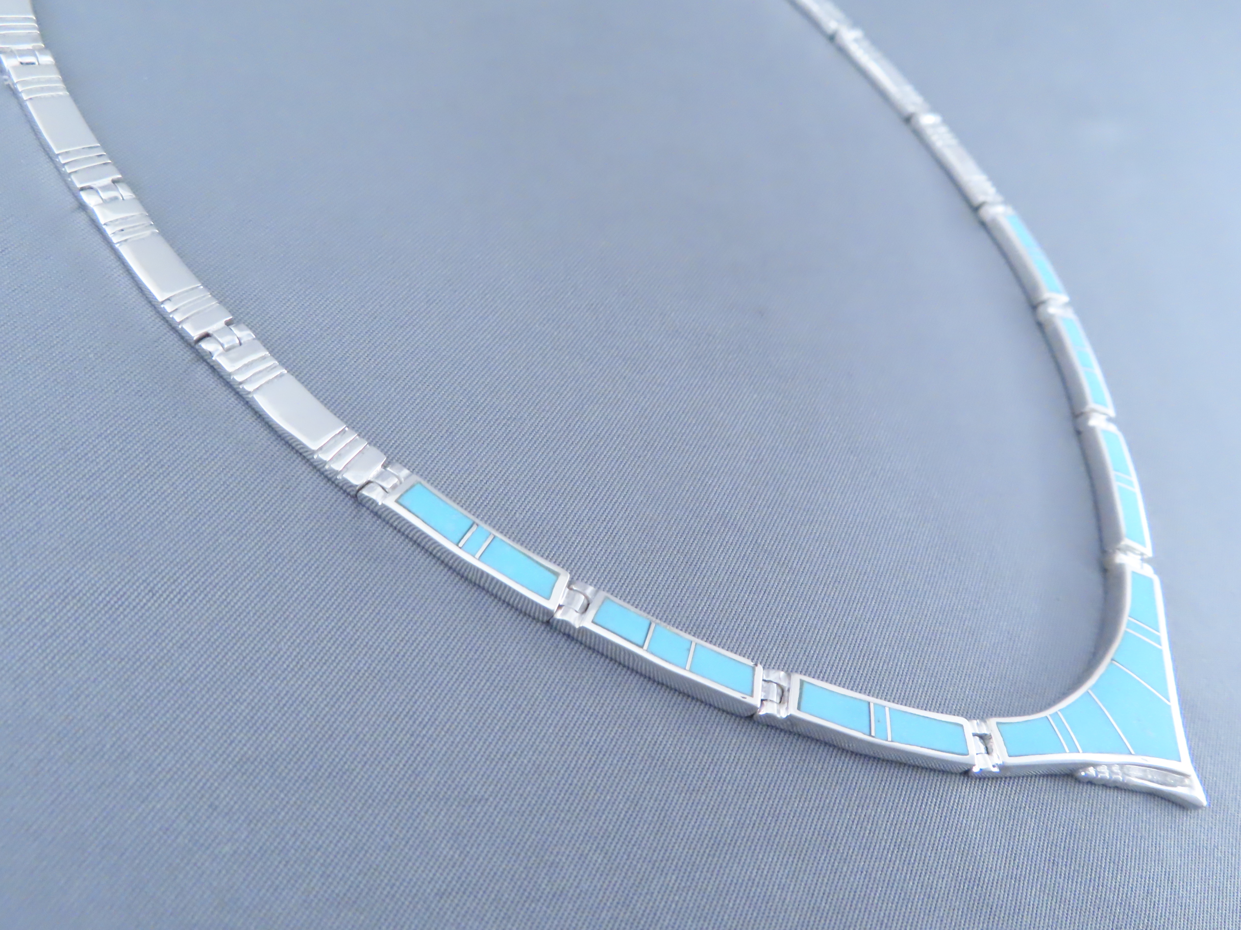 Sterling Silver & Turquoise Inlay Necklace