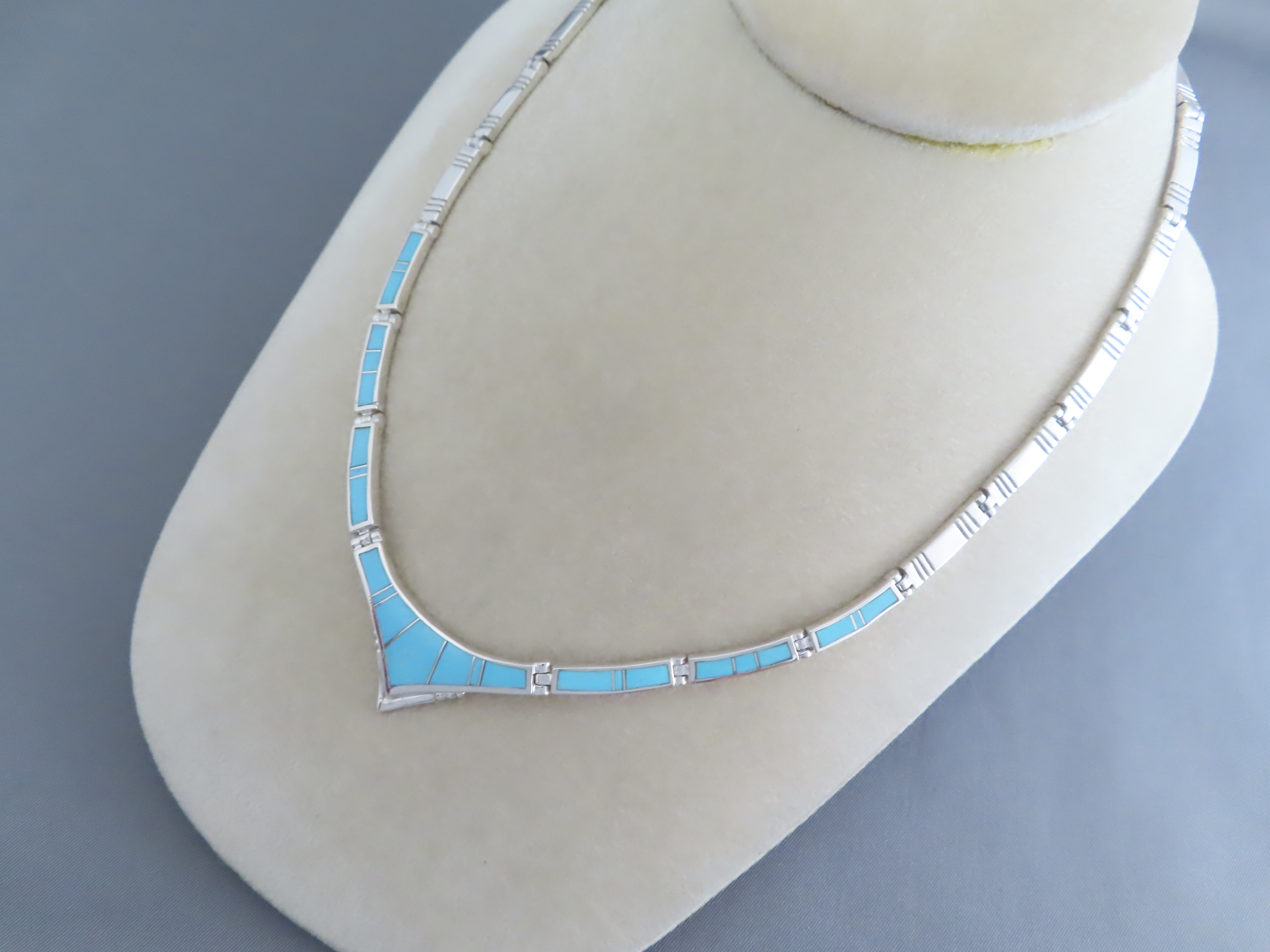 Sterling Silver & Turquoise Inlay Necklace